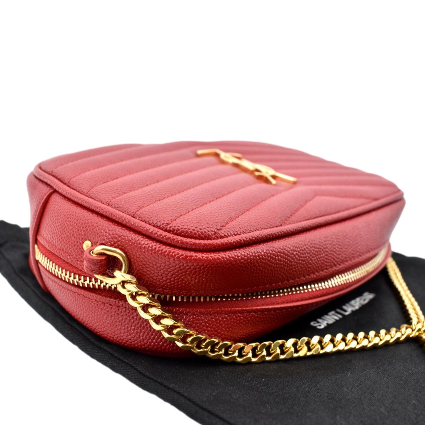 SAINT LAURENT Lou Chevron Leather Camera Crossbody Bag Red