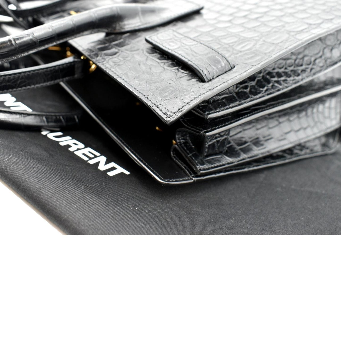 SAINT LAURENT Sac de Jour Crocodile-Embossed Satchel Bag Black