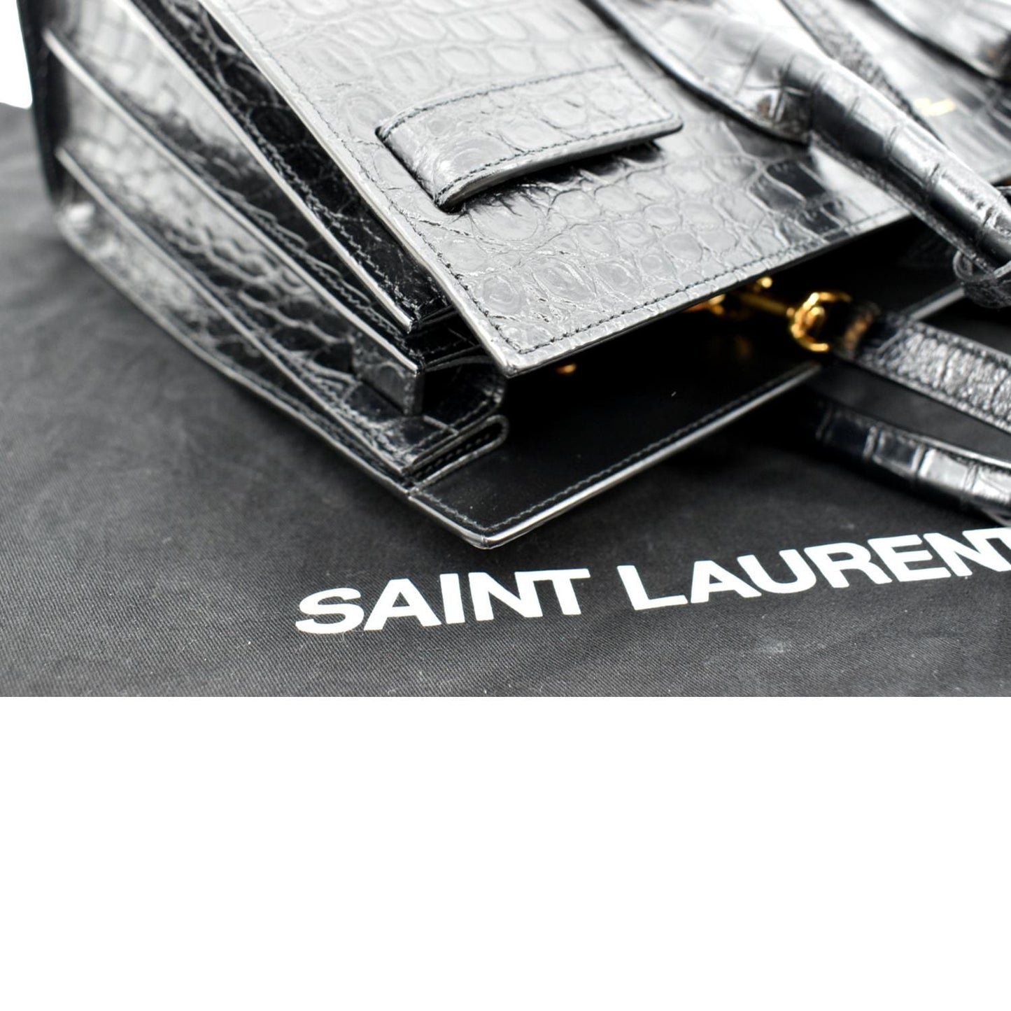 SAINT LAURENT Sac de Jour Crocodile-Embossed Satchel Bag Black