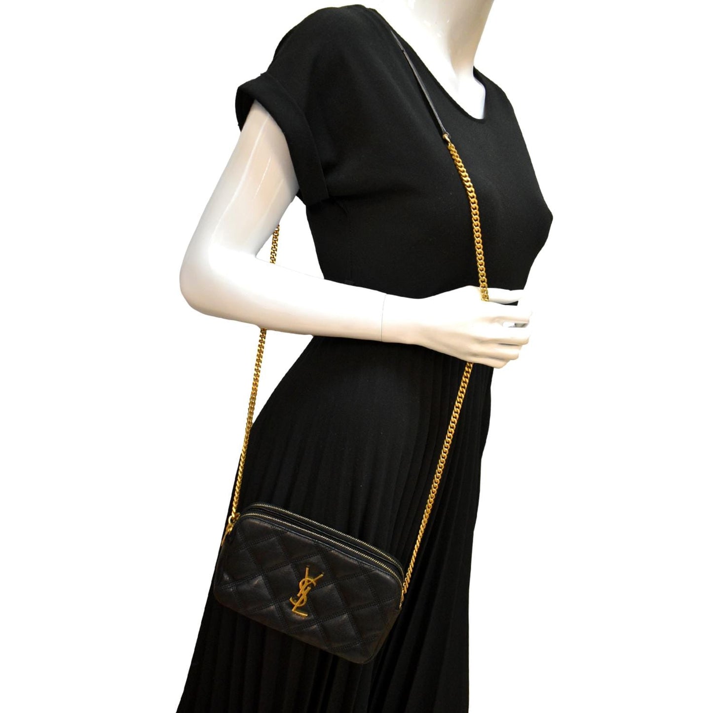 SAINT LAURENT Becky Double Zip Lambskin Leather Crossbody Bag Black