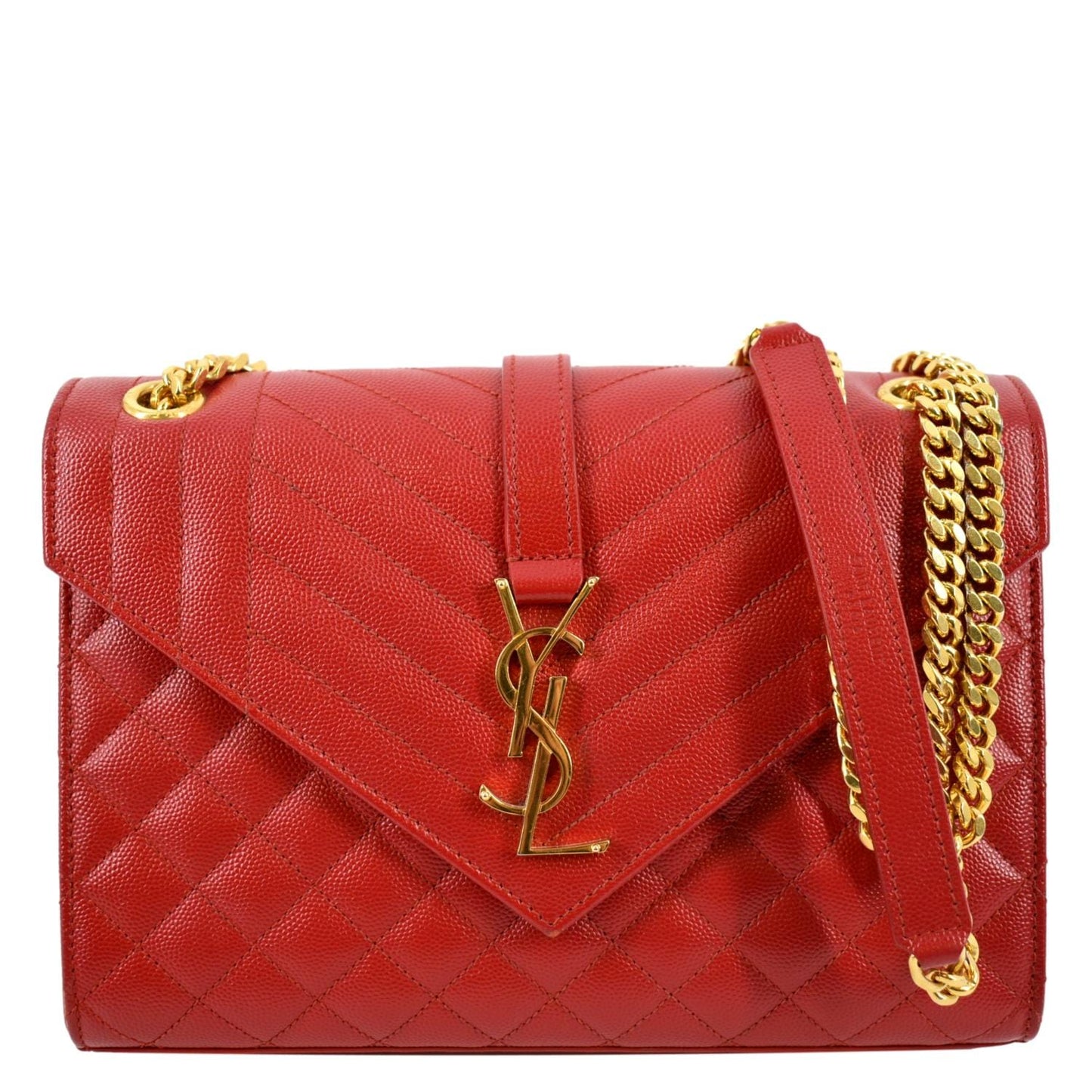 SAINT LAURENT Envelope Flap Matelasse Leather Shoulder Bag Red