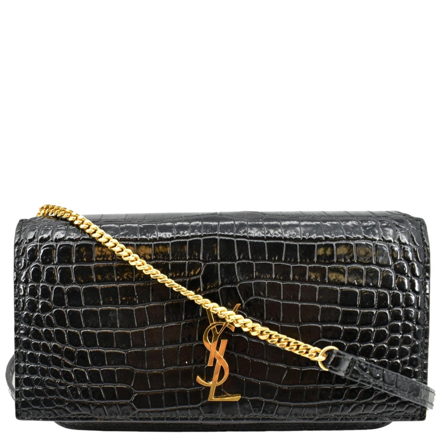 SAINT LAURENT Kate Crocodile Leather Shoulder Bag Black