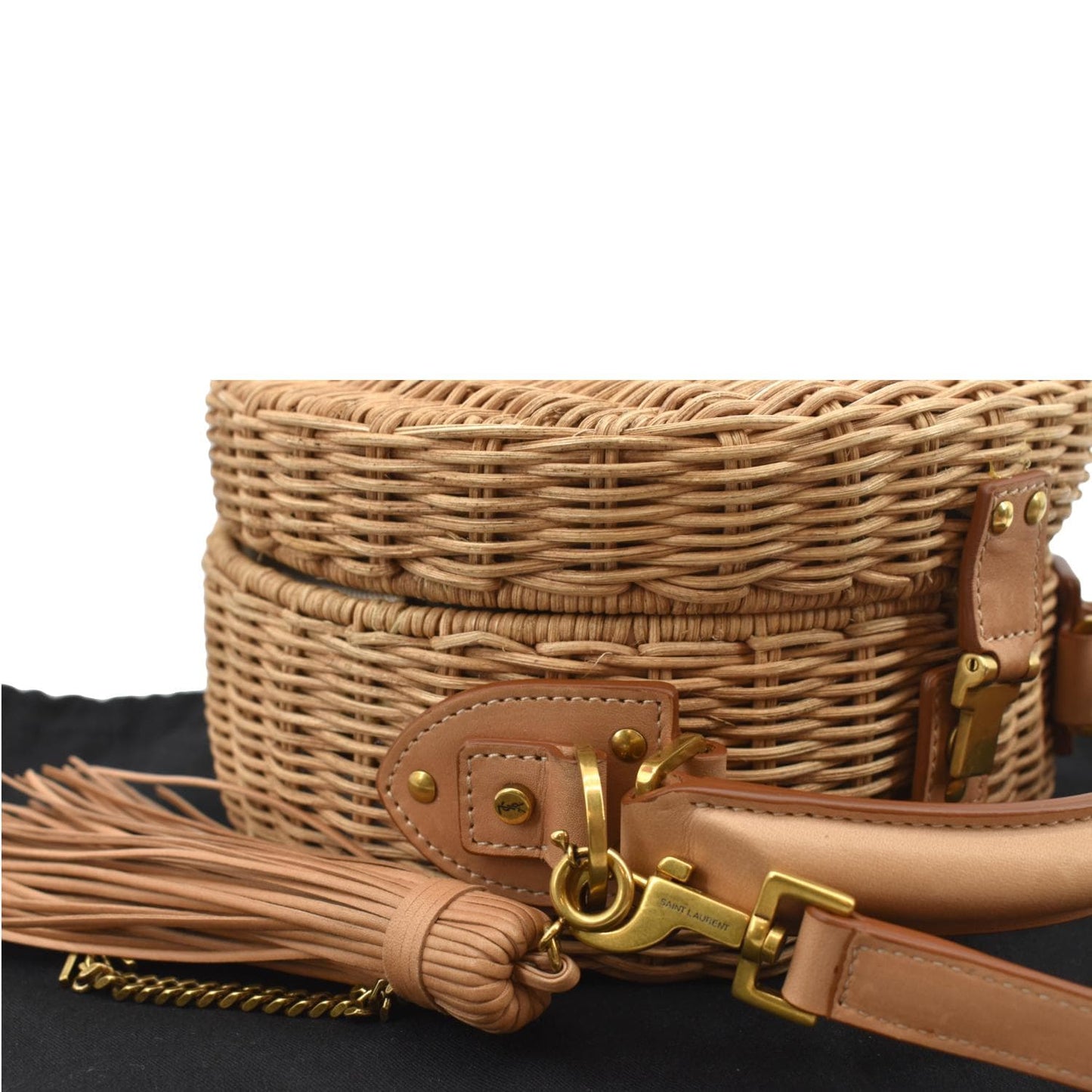 SAINT LAURENT Mica Wicker Leather Crossbody Bag Beige