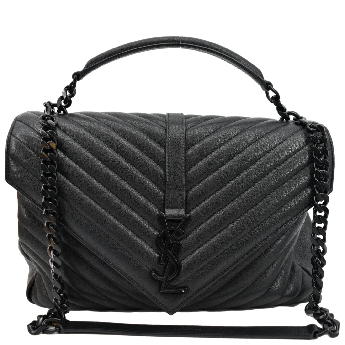 SAINT LAURENT College Large Lambskin Leather Shoulder Chain Bag Black