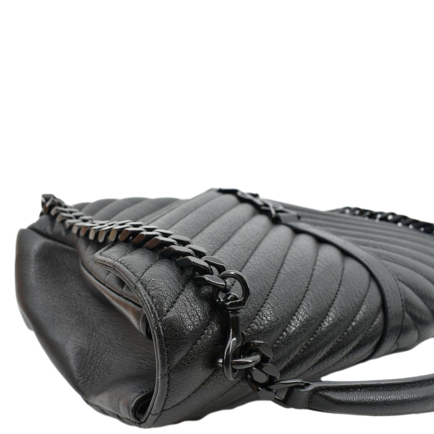 SAINT LAURENT College Large Lambskin Leather Shoulder Chain Bag Black