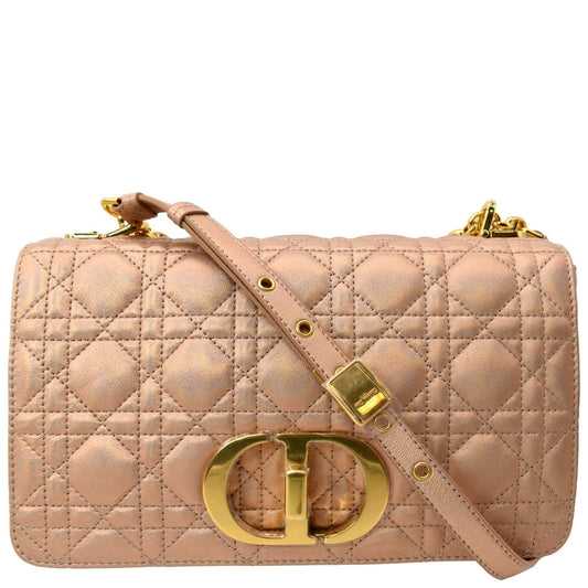 CHRISTIAN DIOR Medium Caro Iridescent Leather Shoulder Bag Metallic Pink