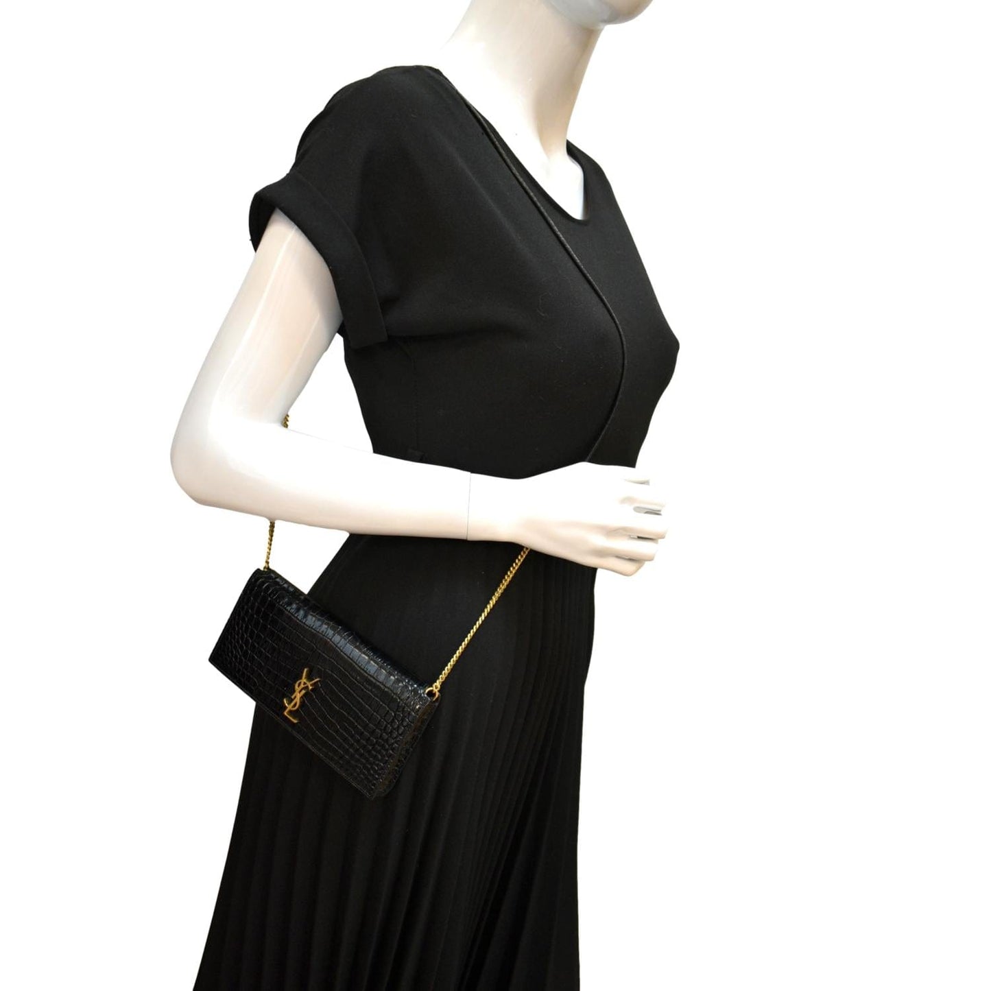 SAINT LAURENT Kate Crocodile Leather Shoulder Bag Black