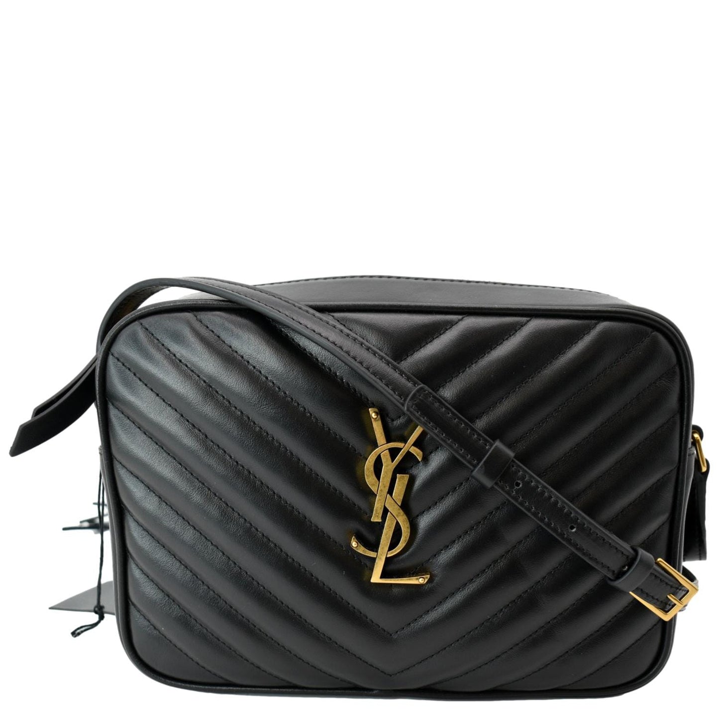 SAINT LAURENT Lou Chevron Leather Camera Crossbody Bag Black