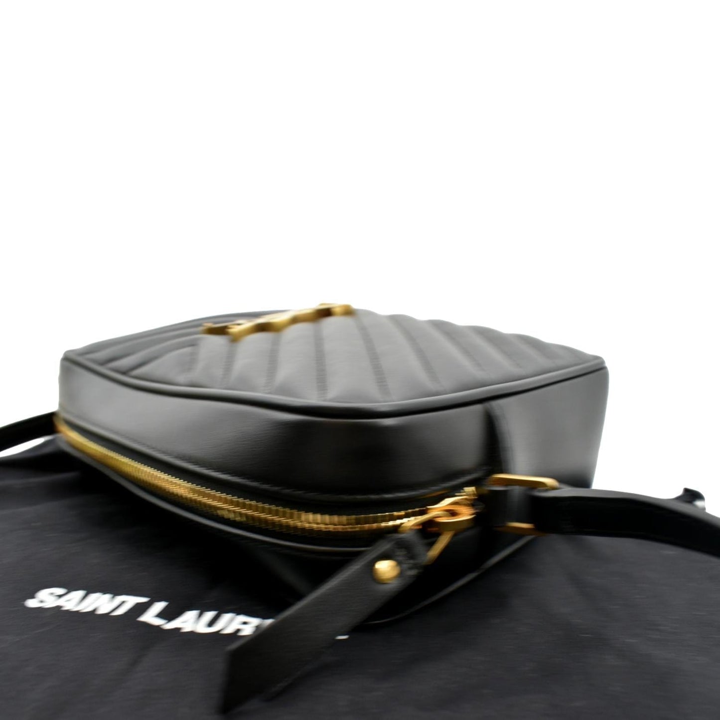 SAINT LAURENT Lou Chevron Leather Camera Crossbody Bag Black