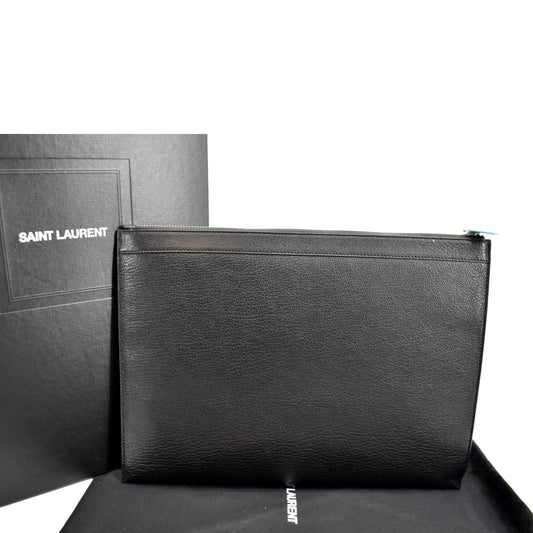 SAINT LAURENT Zip Studded Leather Pouch Black
