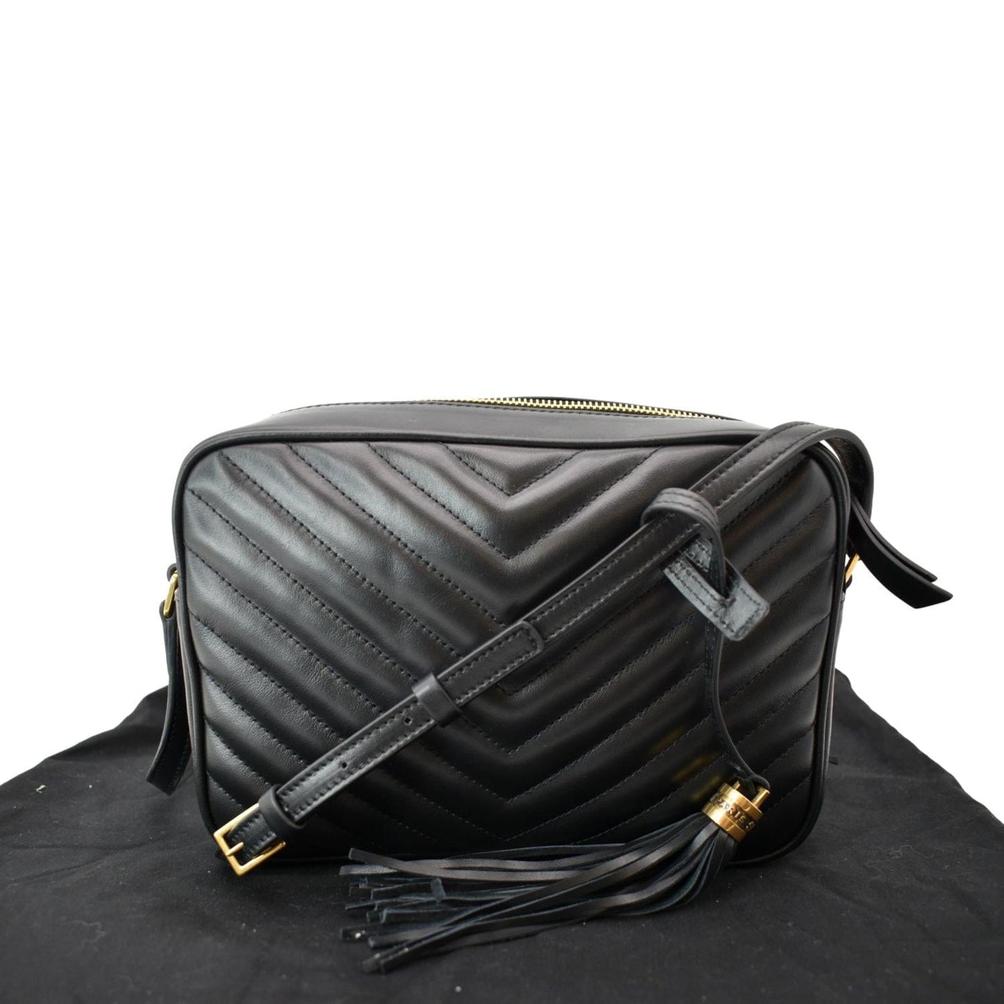 SAINT LAURENT Lou Chevron Leather Camera Crossbody Bag Black