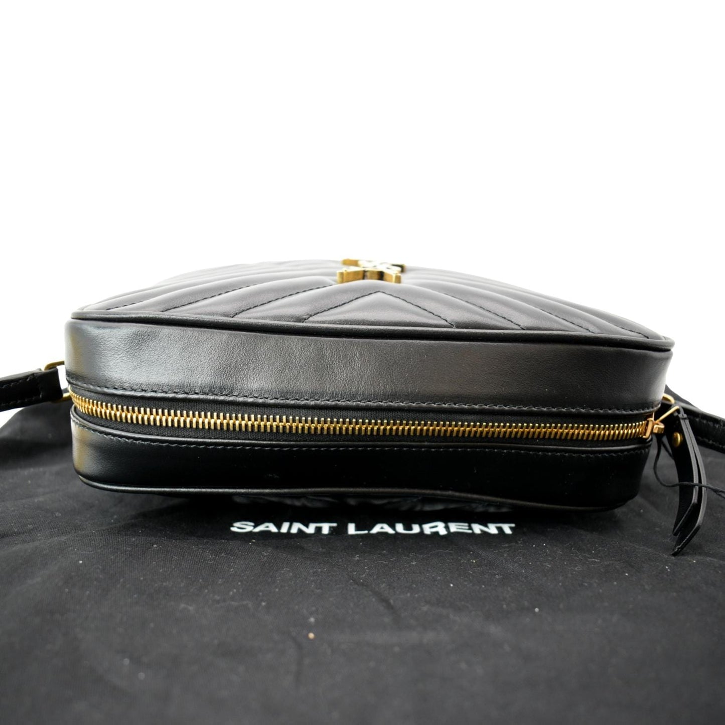 SAINT LAURENT Lou Chevron Leather Camera Crossbody Bag Black