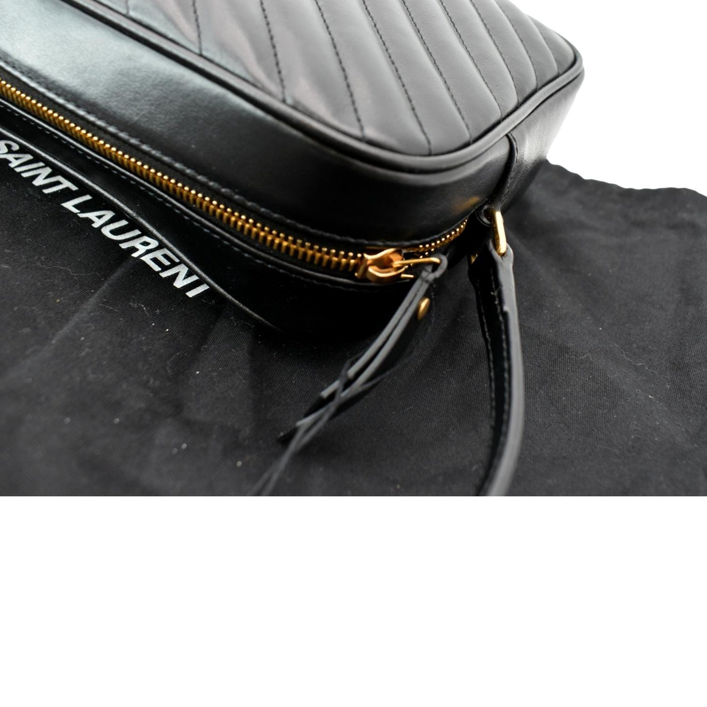 SAINT LAURENT Lou Chevron Leather Camera Crossbody Bag Black
