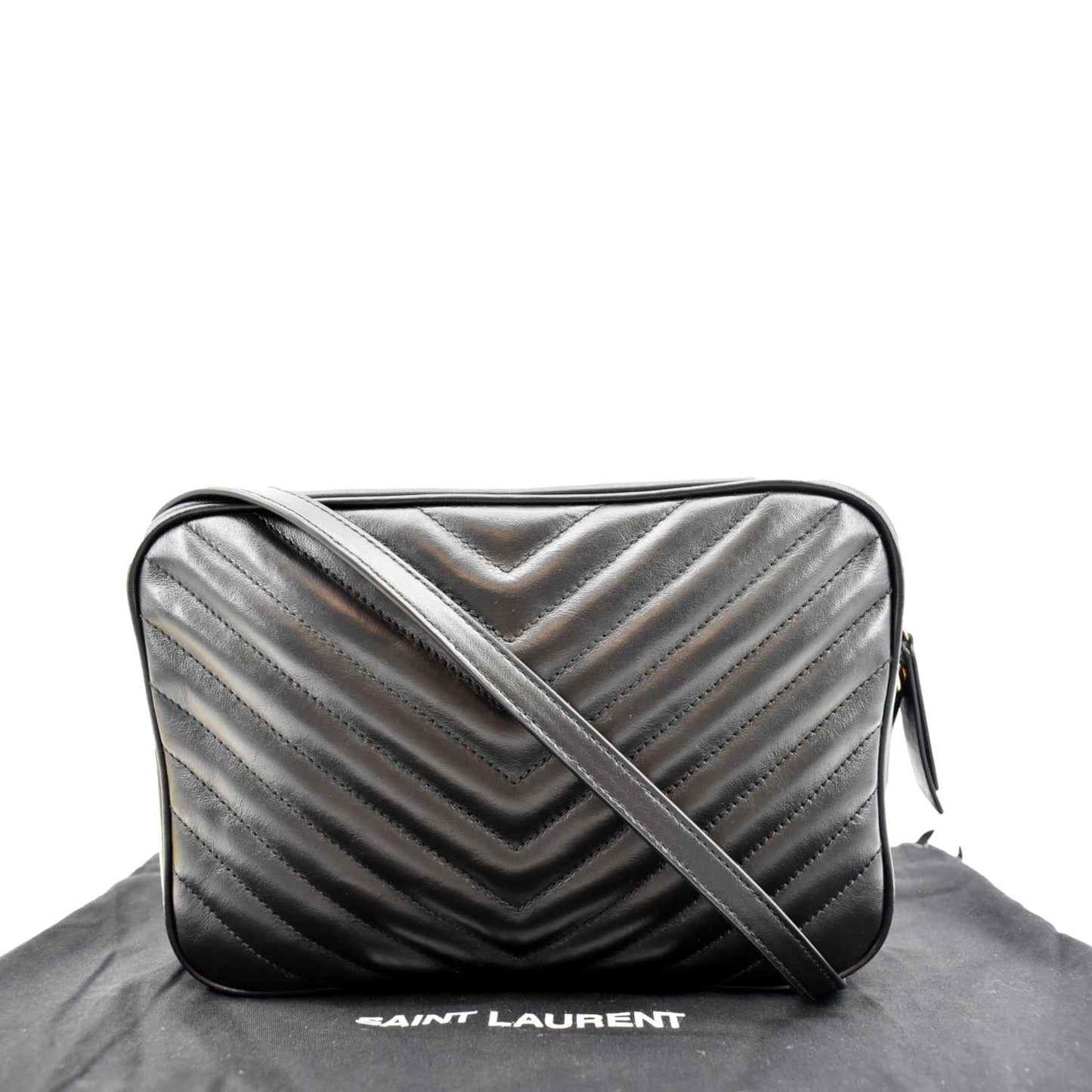 SAINT LAURENT Lou Camera Chevron Leather Crossbody Bag Black