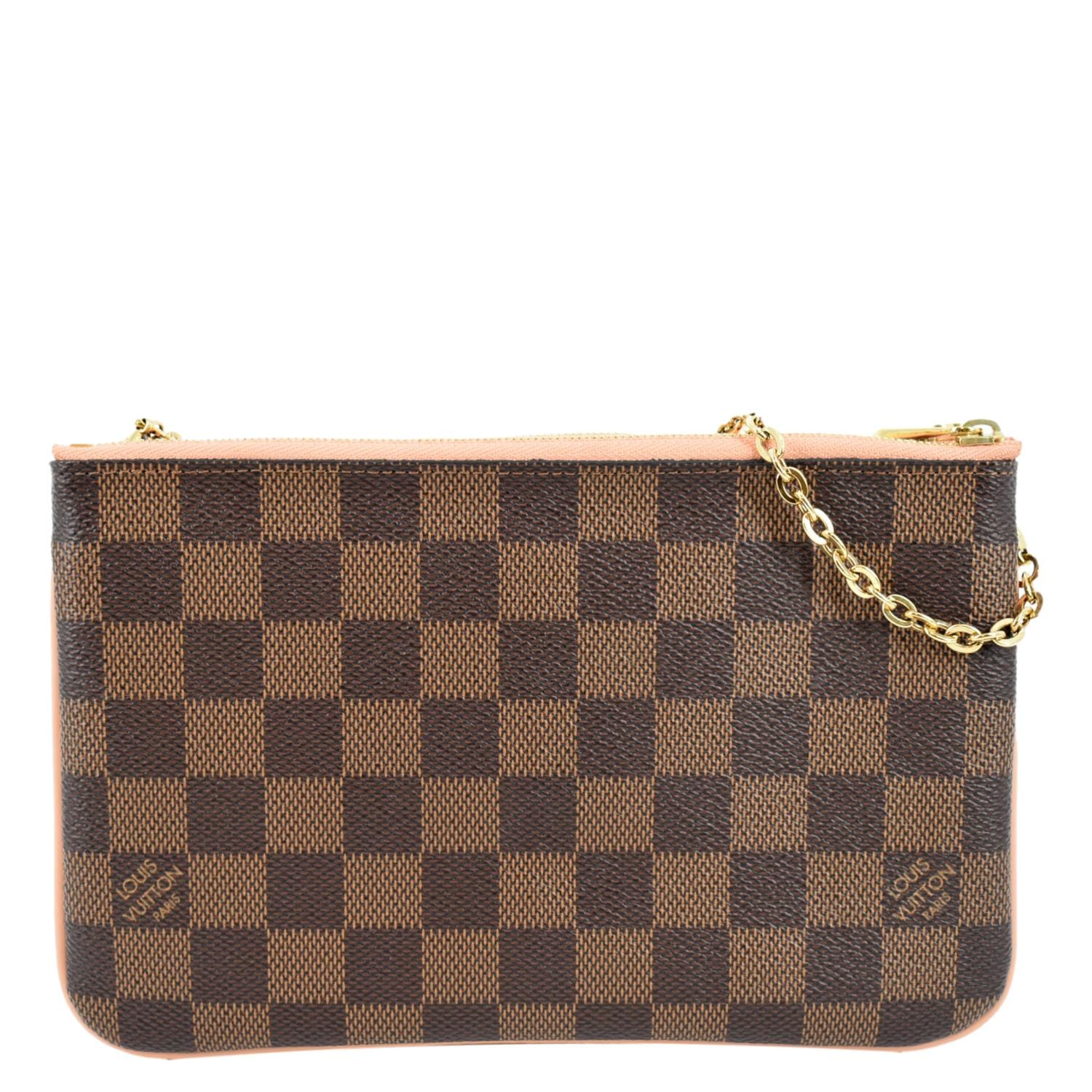 LOUIS VUITTON Double Zip Pochette Damier Ebene Crossbody Bag Rose Ballerine