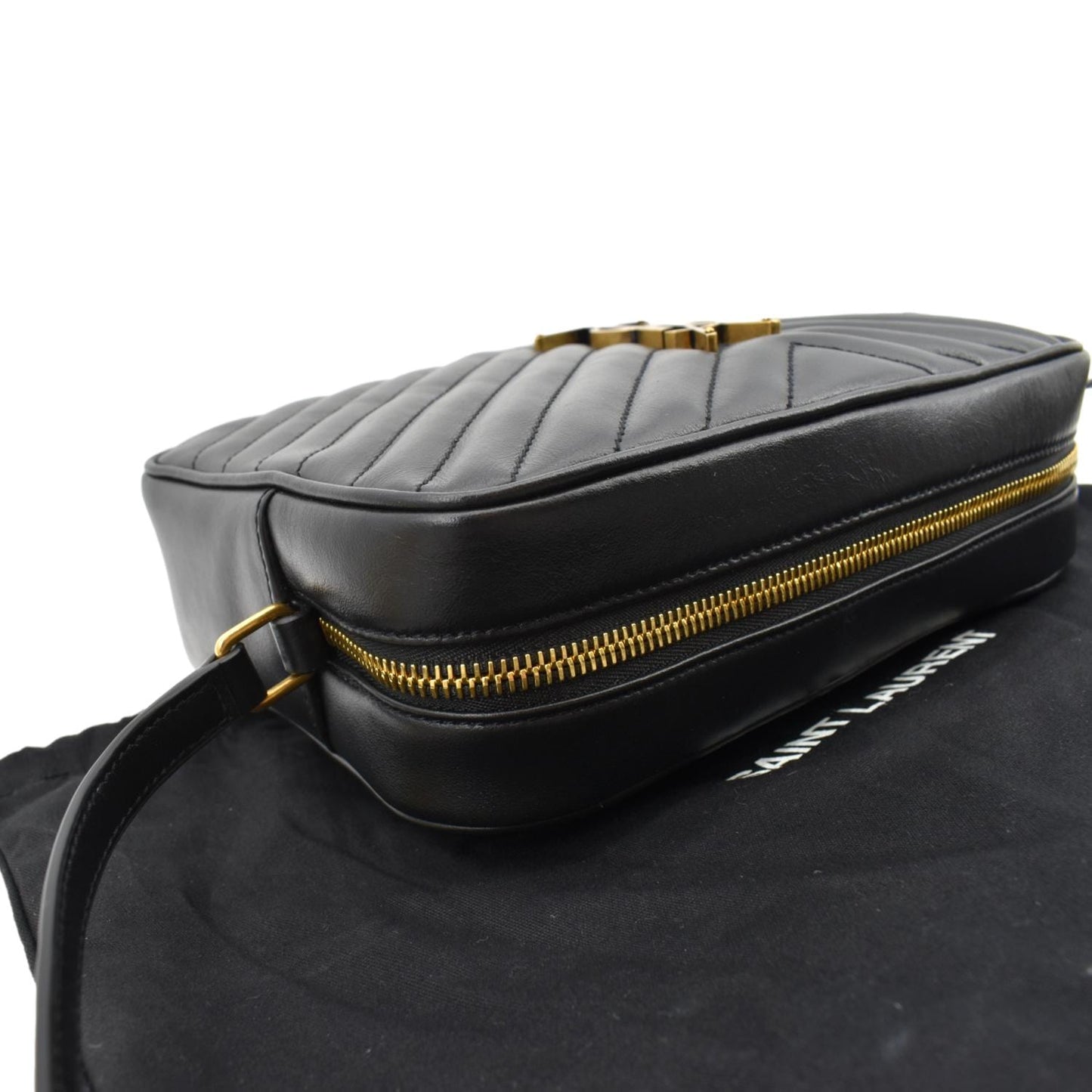 SAINT LAURENT Lou Camera Chevron Leather Crossbody Bag Black