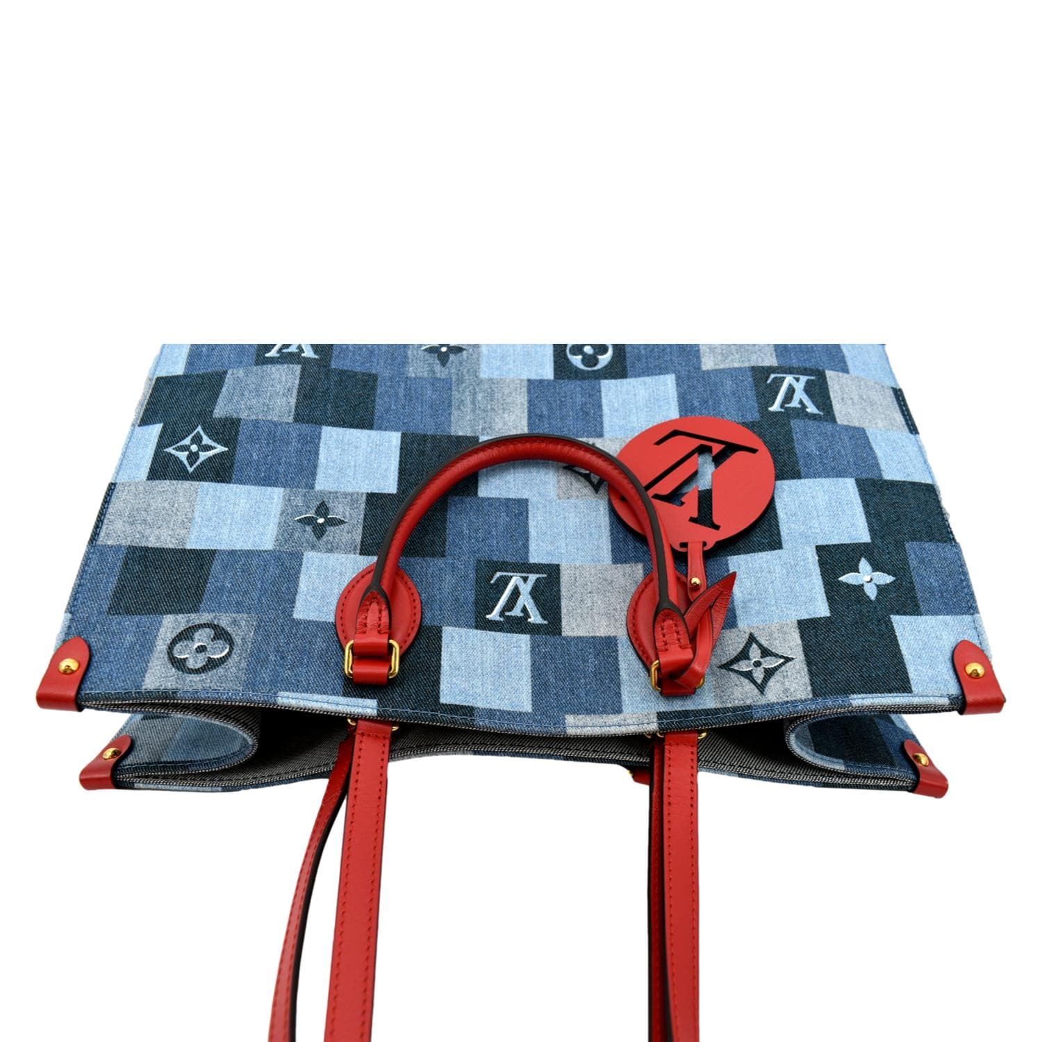 LOUIS VUITTON Onthego GM Autres Toiles Monogram Denim Shoulder Bag Blue/Red