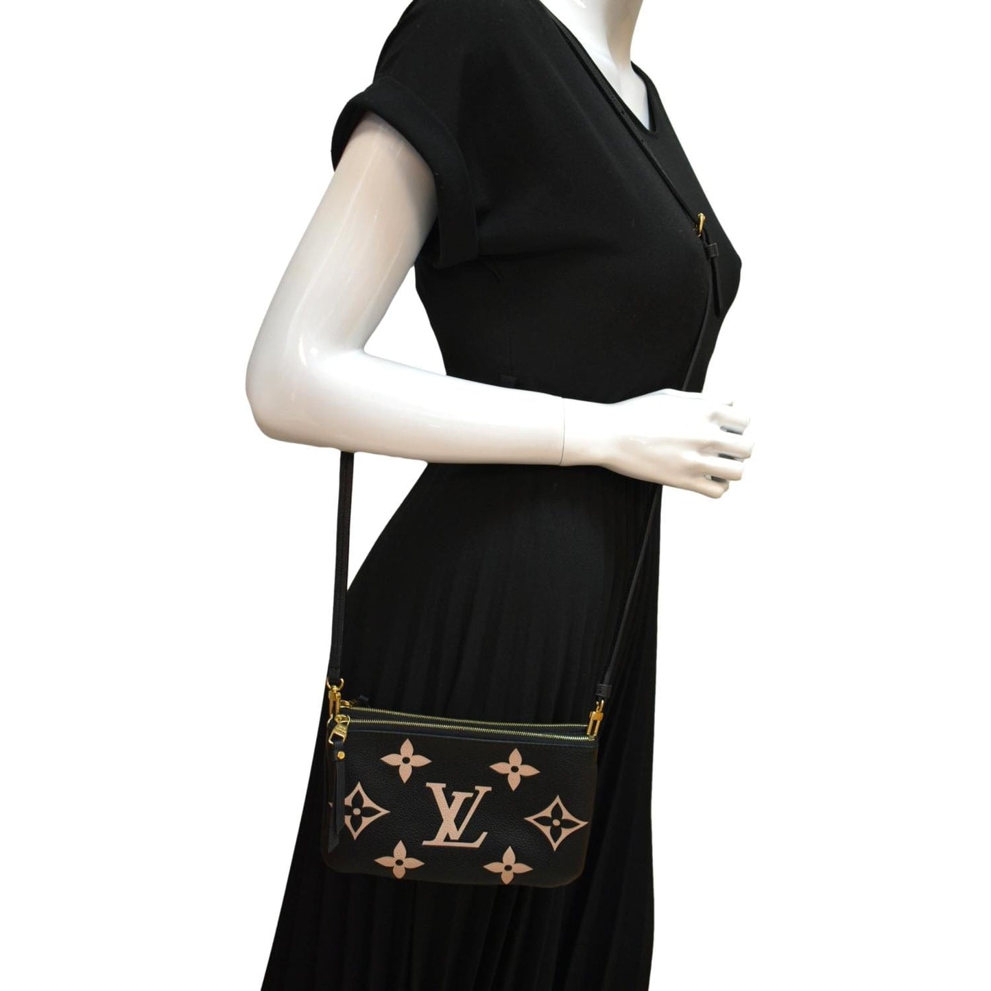LOUIS VUITTON Double Zip Pochette Monogram Empreinte Crossbody Bag Bicolor