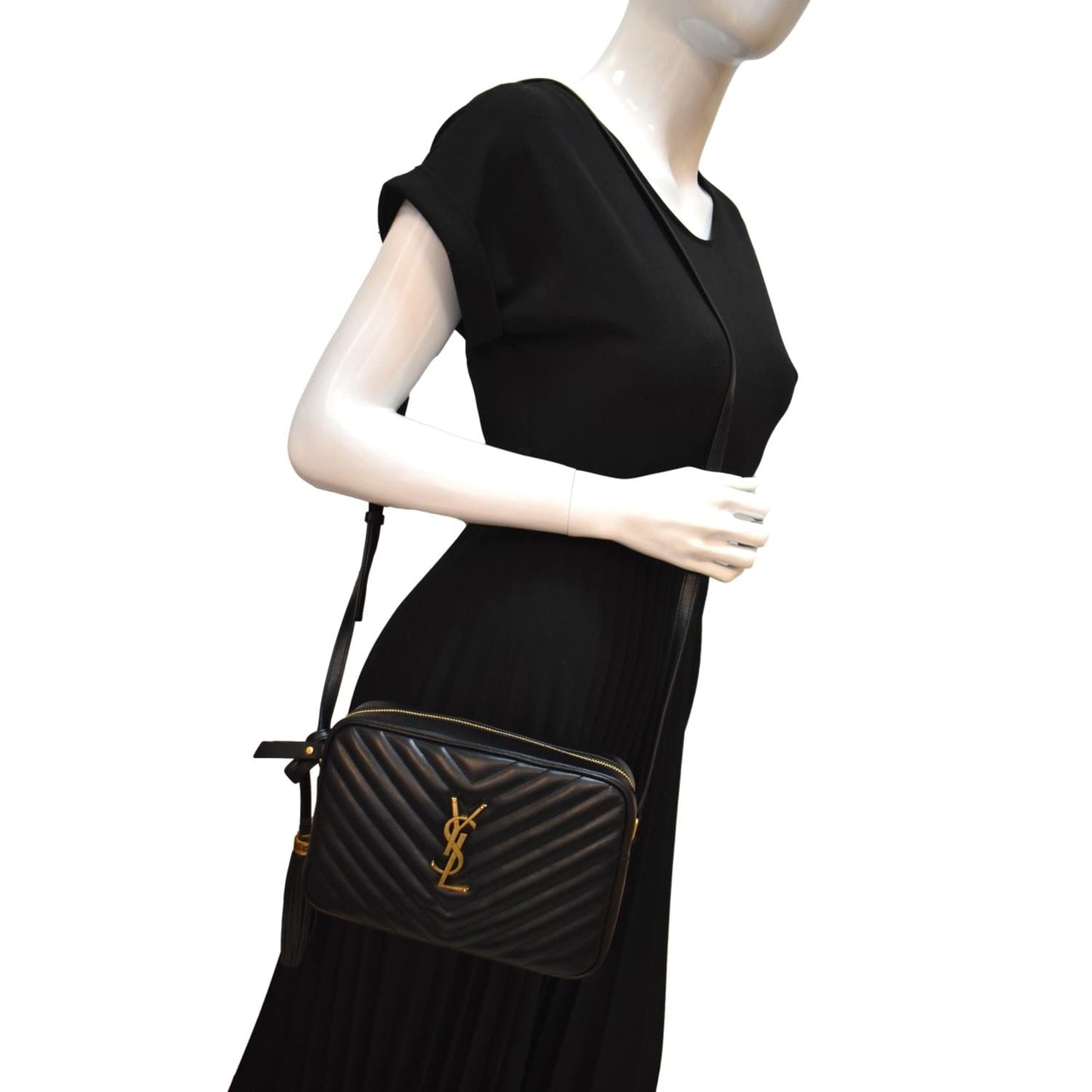 SAINT LAURENT Lou Camera Chevron Leather Crossbody Bag Black