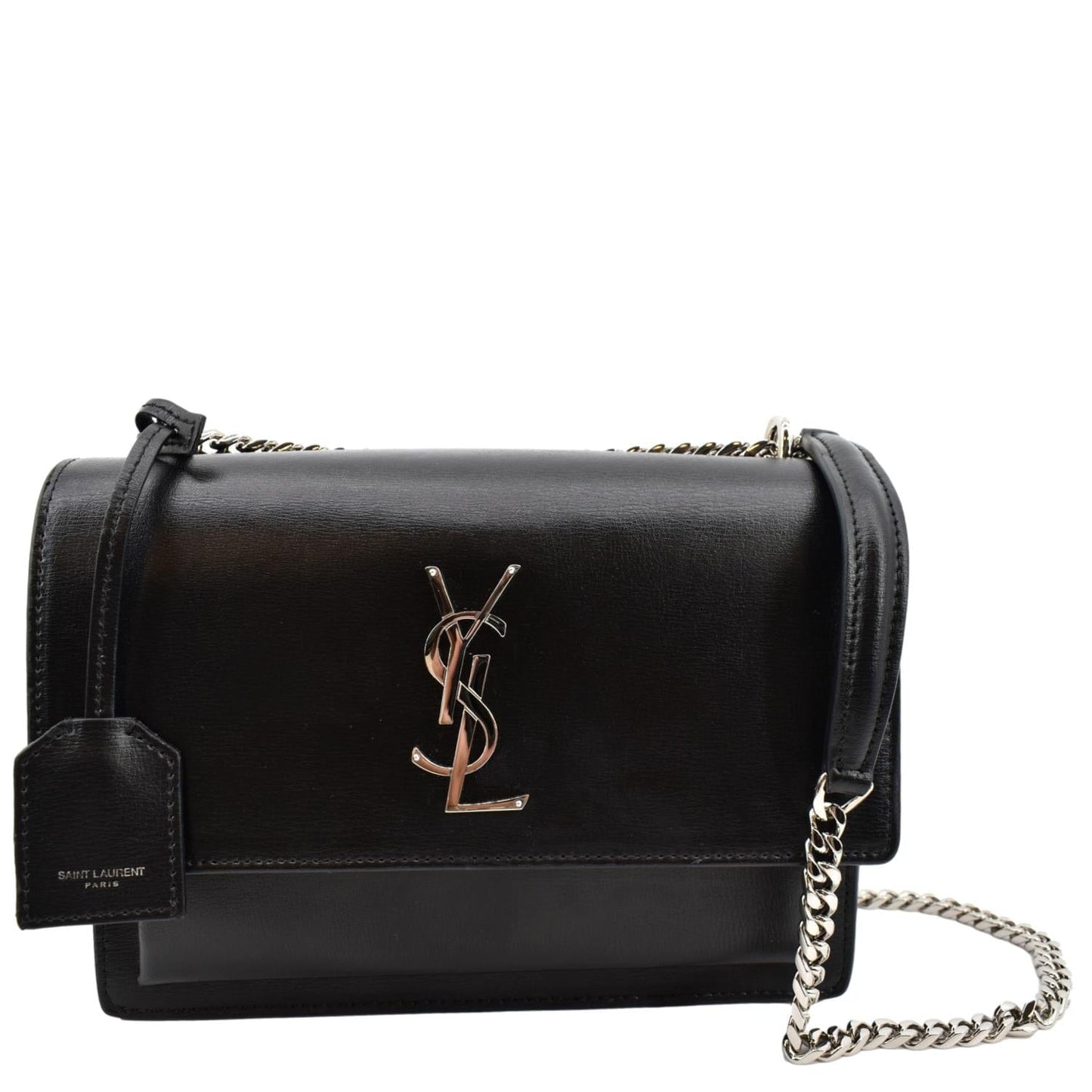 SAINT LAURENT Sunset Calfskin Leather Chain Shoulder Bag Black