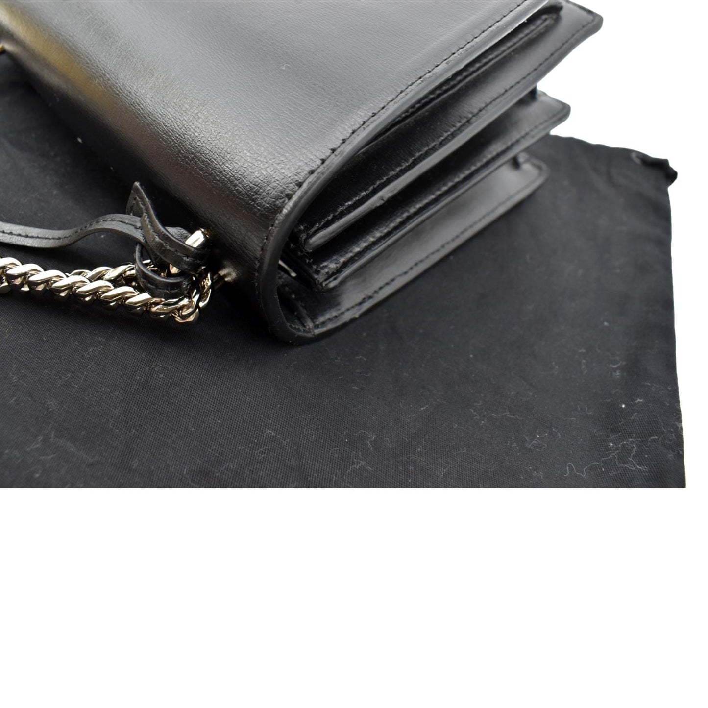 SAINT LAURENT Sunset Calfskin Leather Chain Shoulder Bag Black