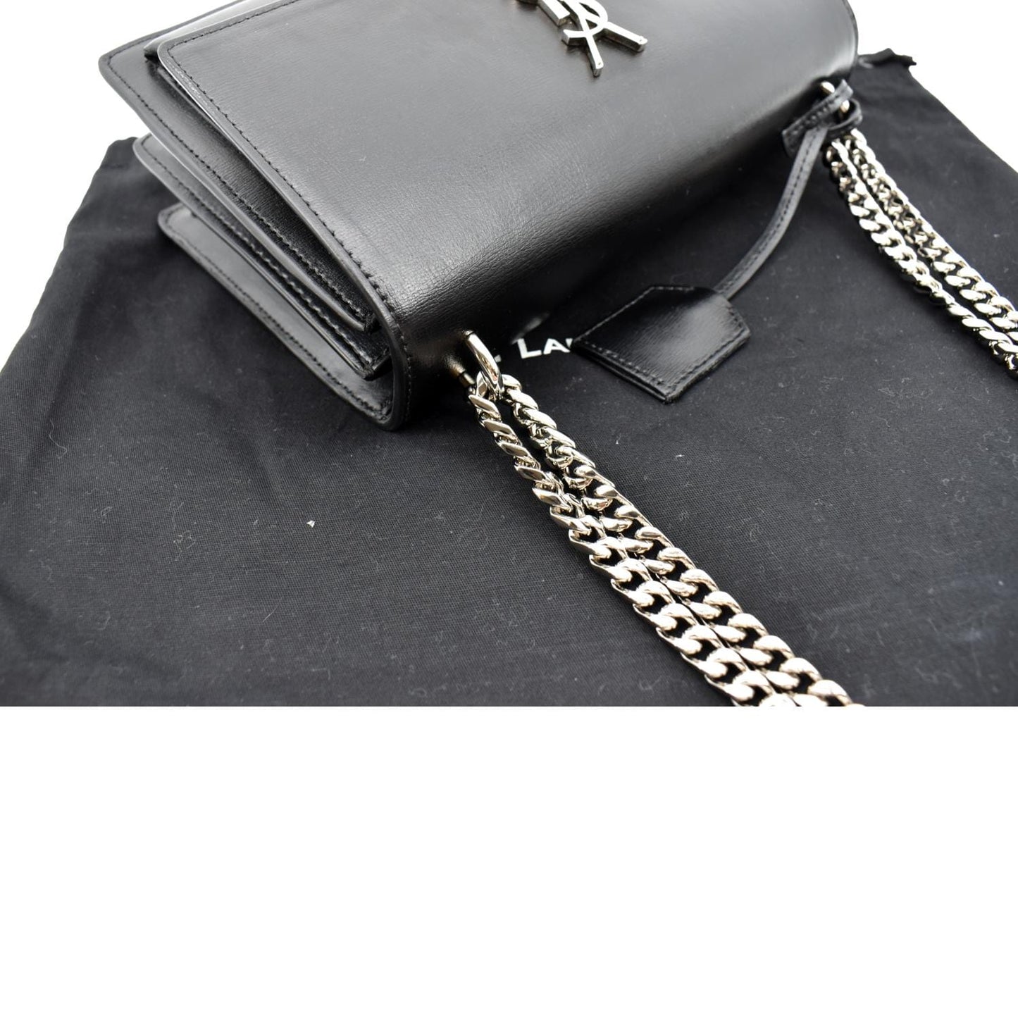 SAINT LAURENT Sunset Calfskin Leather Chain Shoulder Bag Black