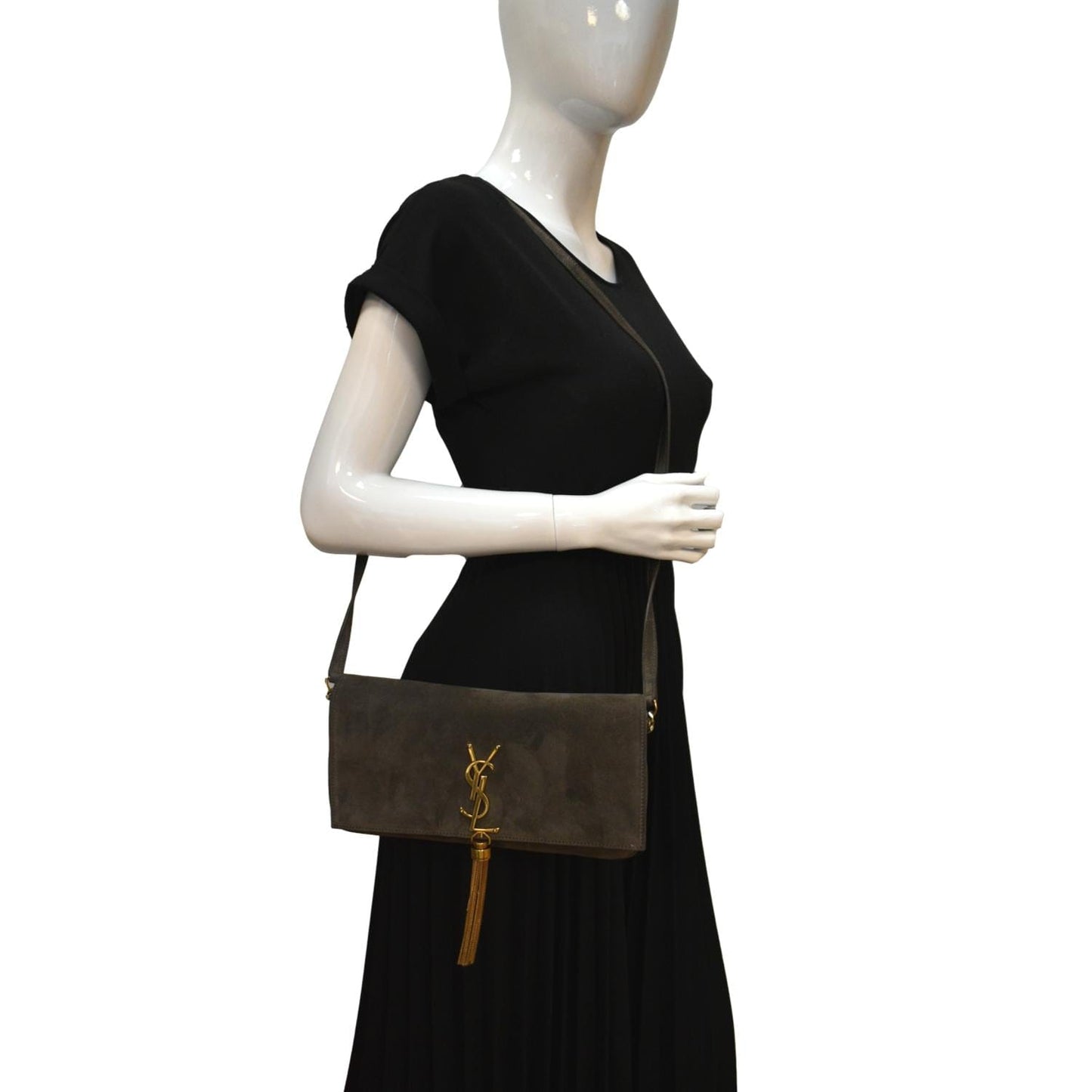 SAINT LAURENT Kate 99 Suede Shoulder Bag Dark Brown