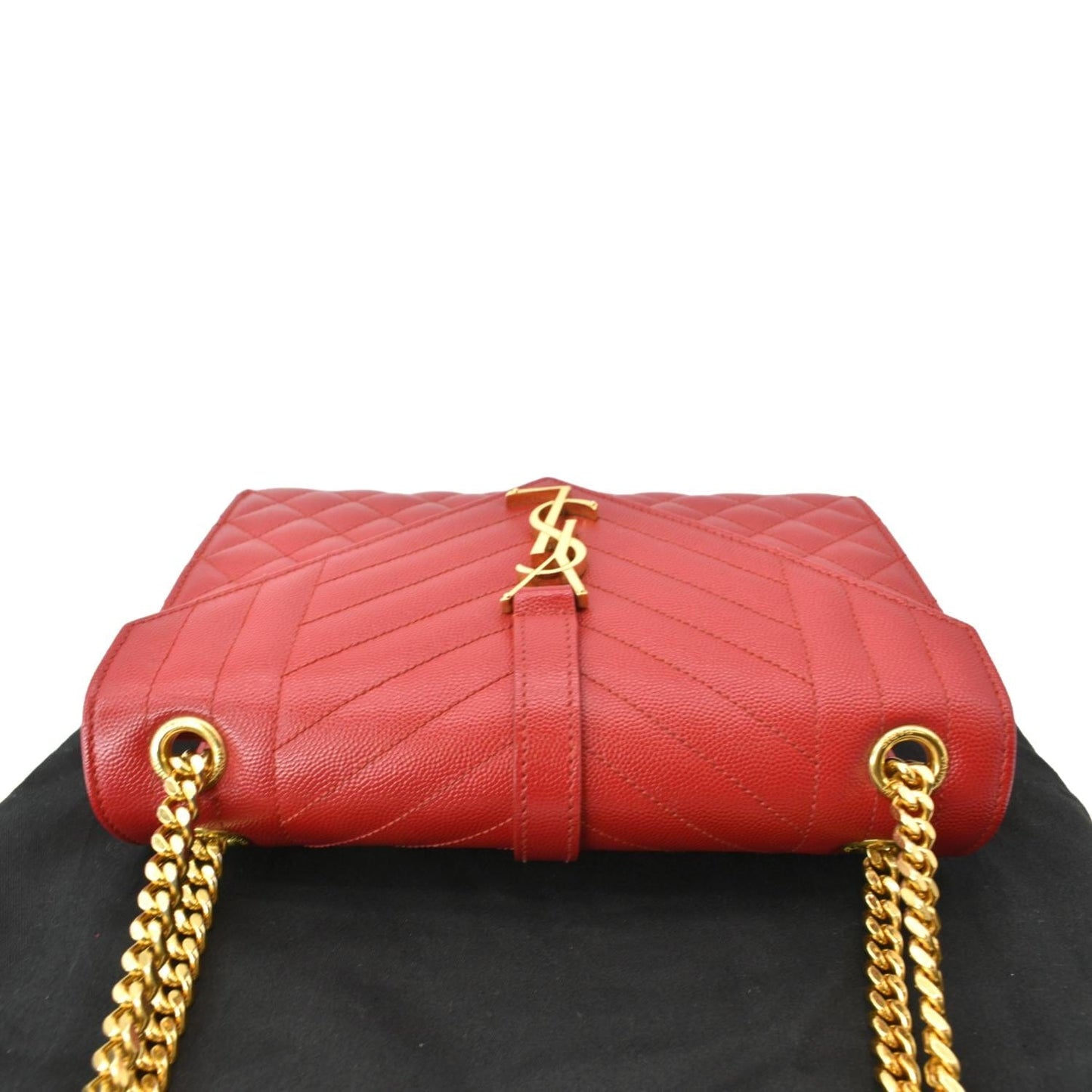SAINT LAURENT Medium Envelope Leather Chain Shoulder Bag Red