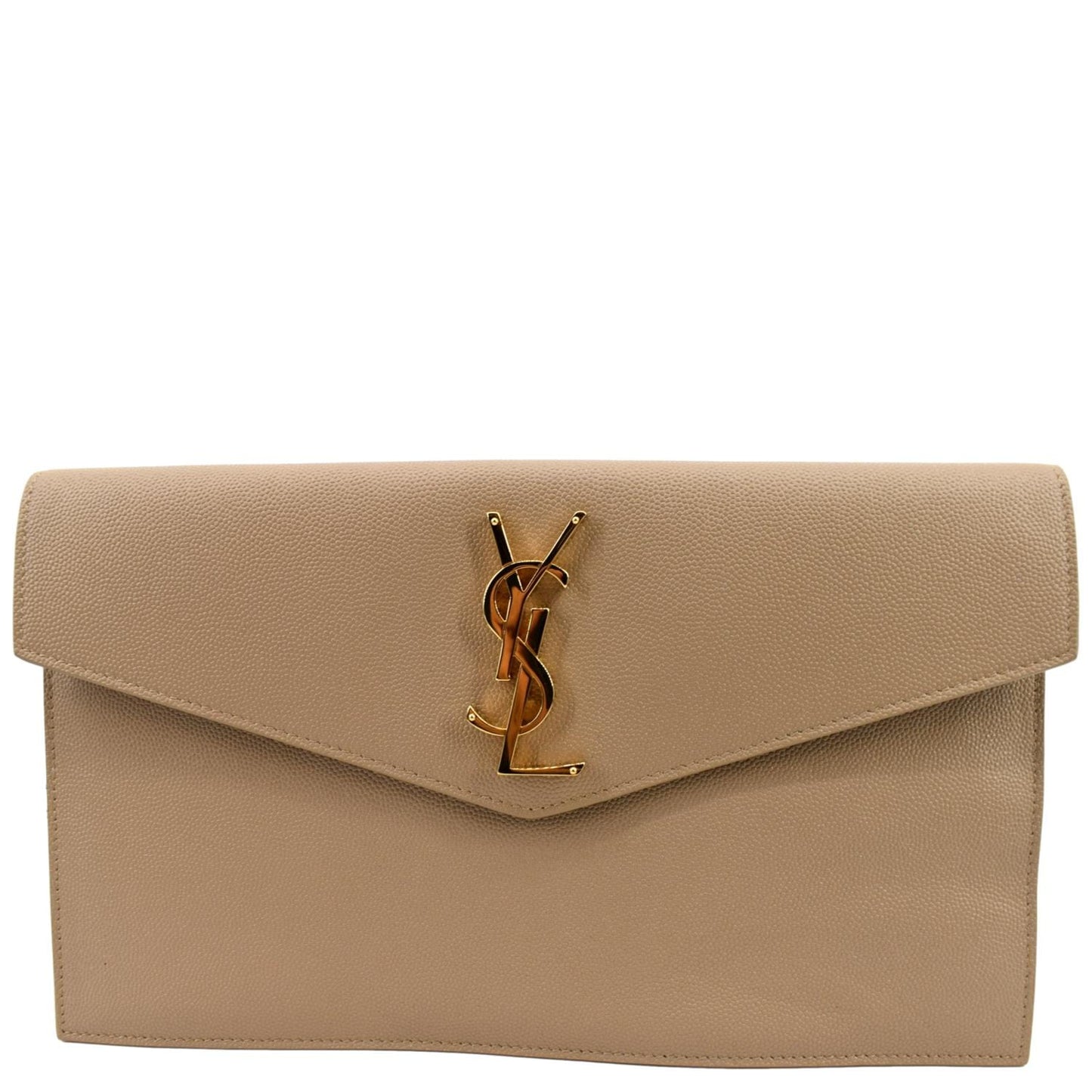 SAINT LAURENT Uptown Envelope Grain De Poudre Leather Clutch Beige