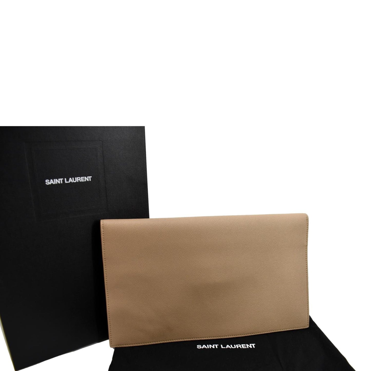 SAINT LAURENT Uptown Envelope Grain De Poudre Leather Clutch Beige