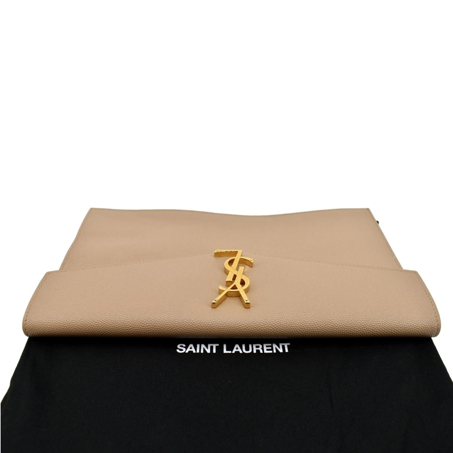 SAINT LAURENT Uptown Envelope Grain De Poudre Leather Clutch Beige