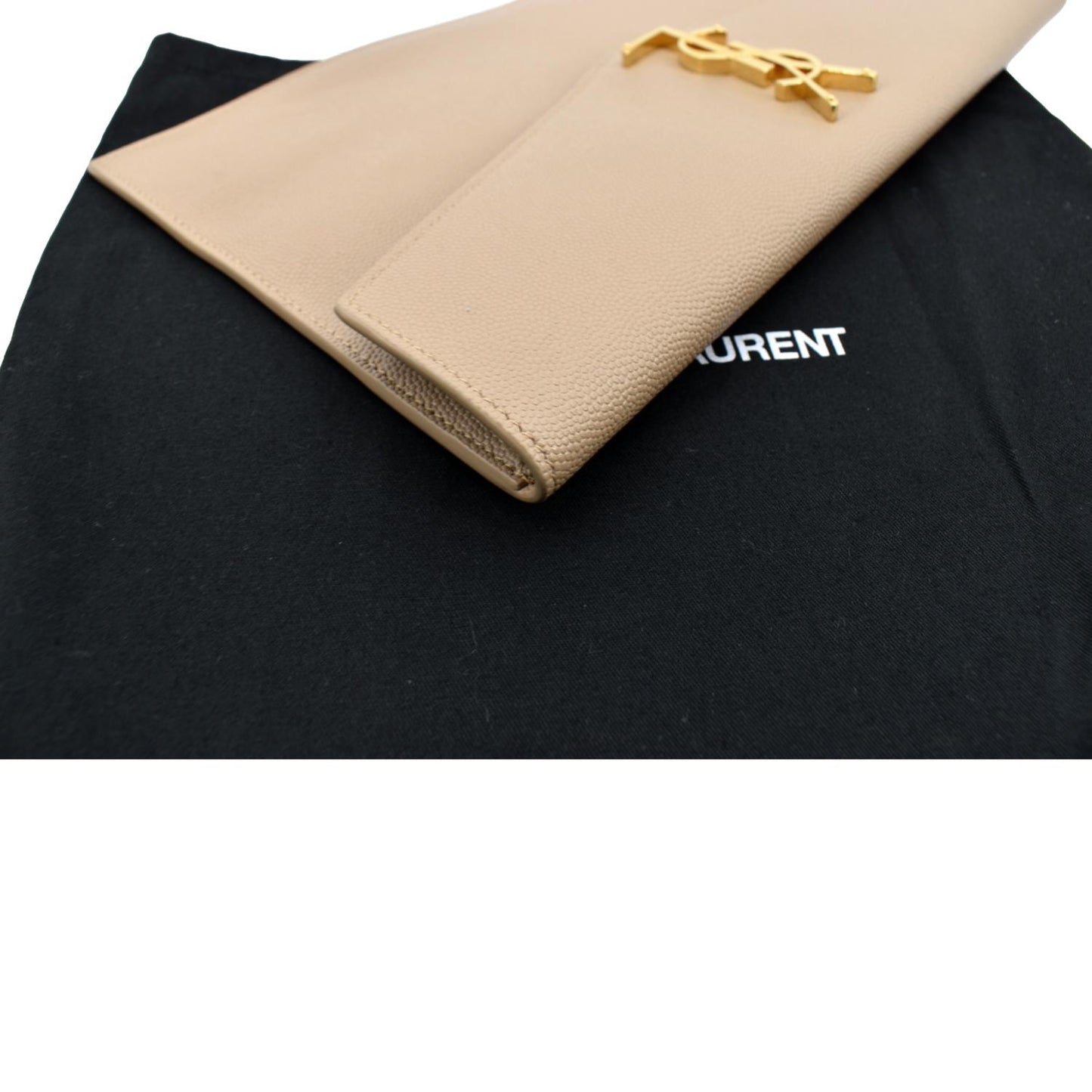 SAINT LAURENT Uptown Envelope Grain De Poudre Leather Clutch Beige