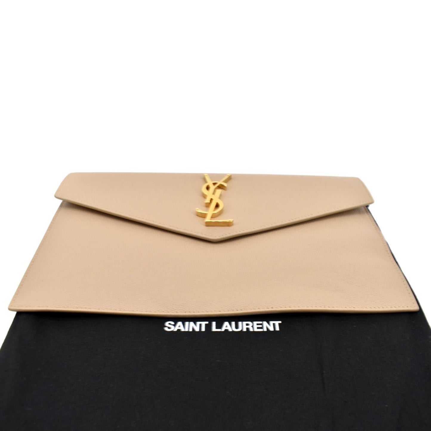 SAINT LAURENT Uptown Envelope Grain De Poudre Leather Clutch Beige