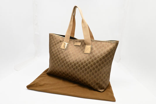 Gucci Large Tote in Brown and Gold GG Canvas