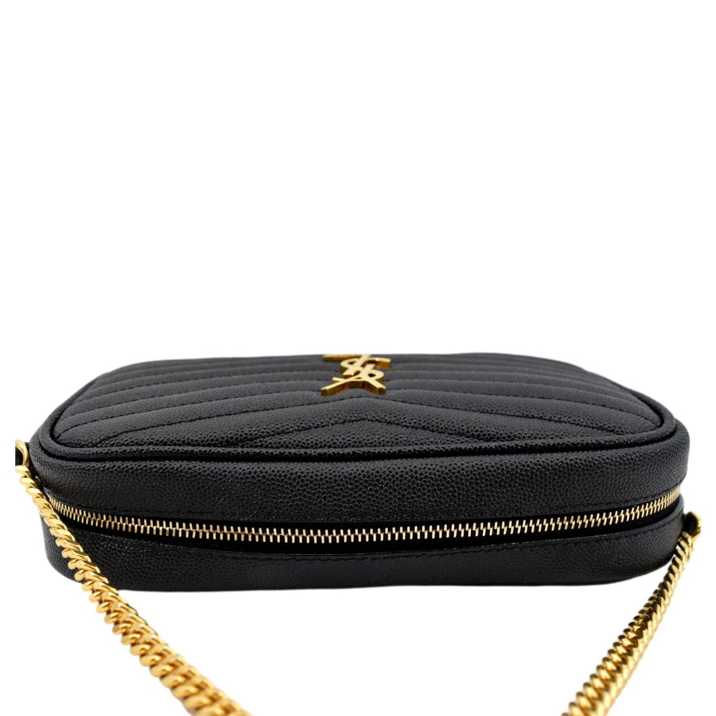SAINT LAURENT Lou Chevron Leather Camera Crossbody Bag Black