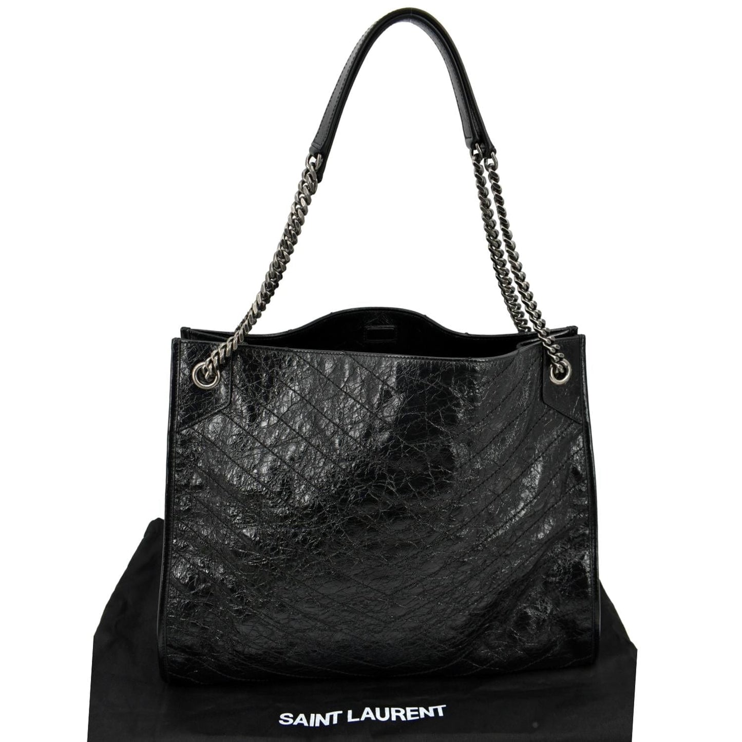 SAINT LAURENT Niki Large Crinkle Leather Shopper Tote Bag Black