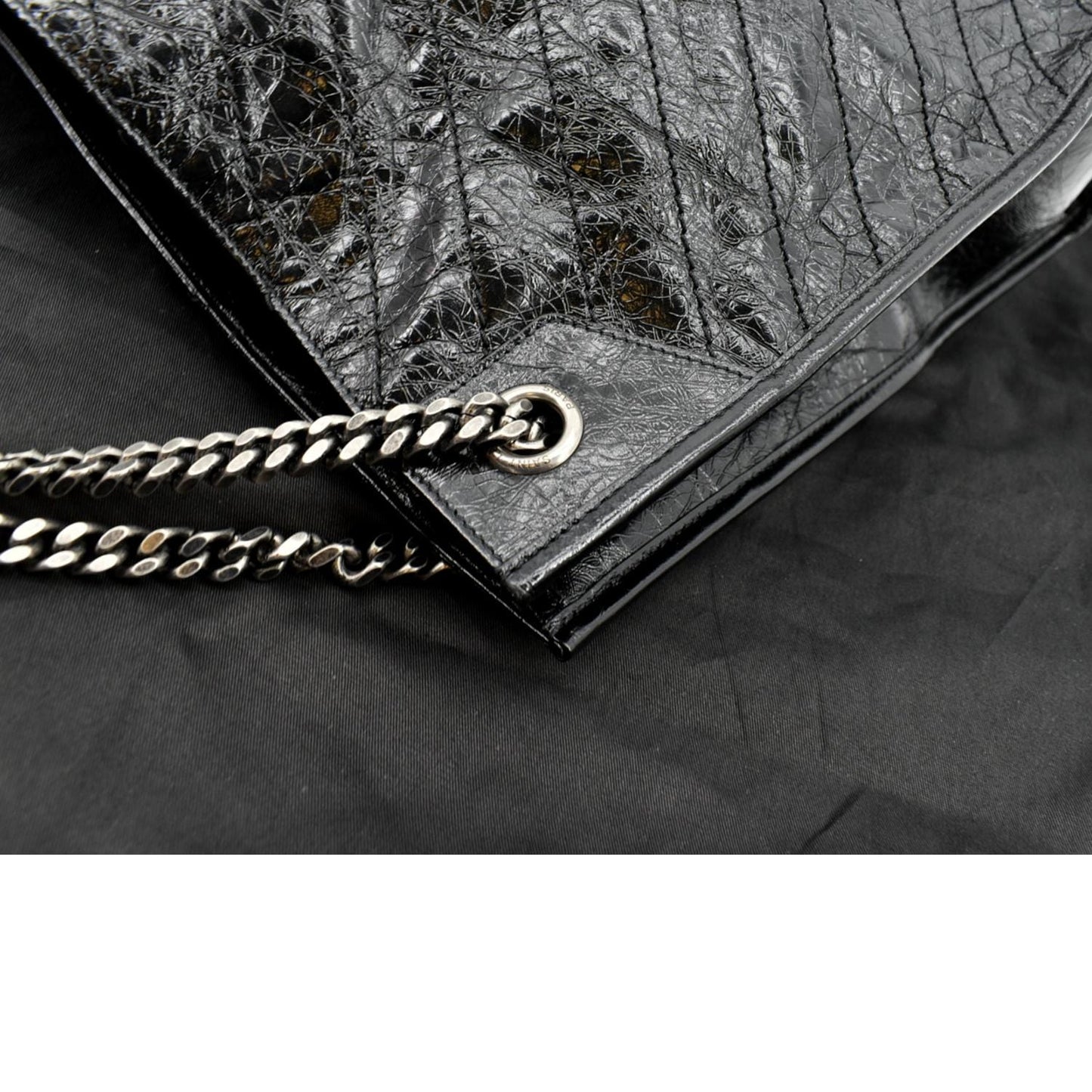 SAINT LAURENT Niki Large Crinkle Leather Shopper Tote Bag Black