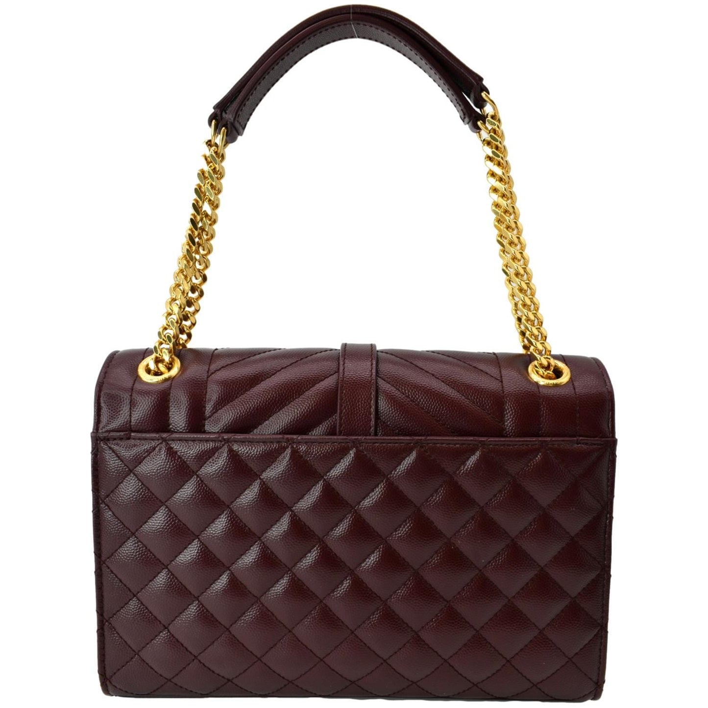 SAINT LAURENT Medium Envelope Leather Chain Shoulder Bag Maroon