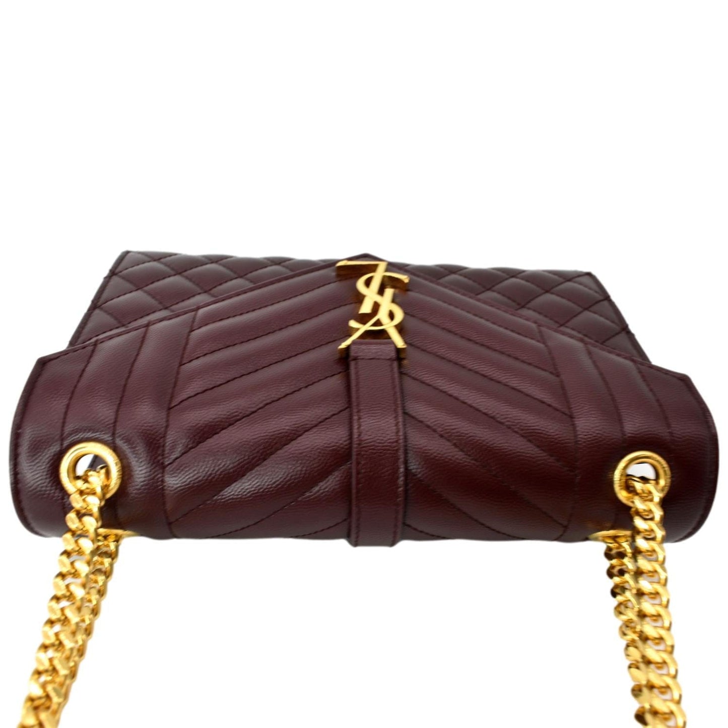 SAINT LAURENT Medium Envelope Leather Chain Shoulder Bag Maroon