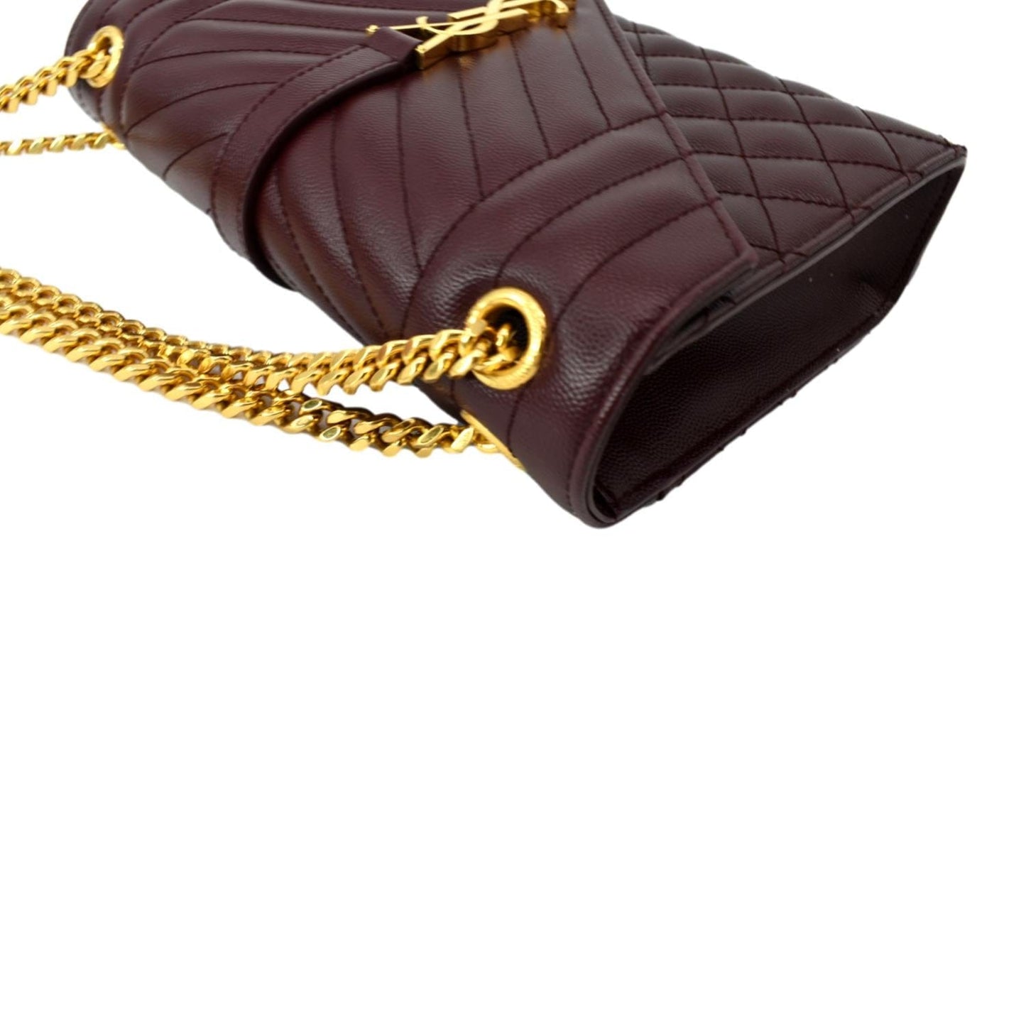 SAINT LAURENT Medium Envelope Leather Chain Shoulder Bag Maroon