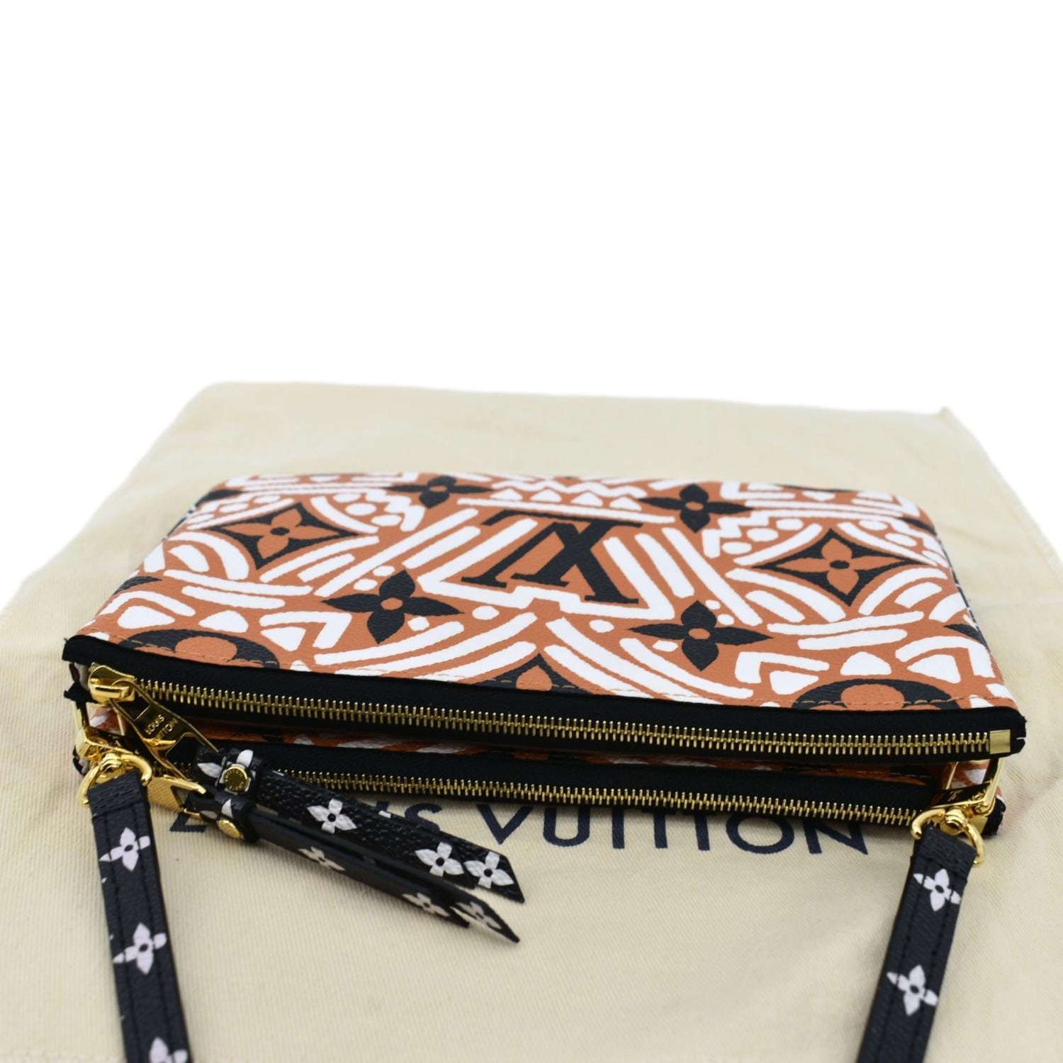 LOUIS VUITTON Double Zip Pochette Crafty Monogram Giant Crossbody Bag Creme Caramel
