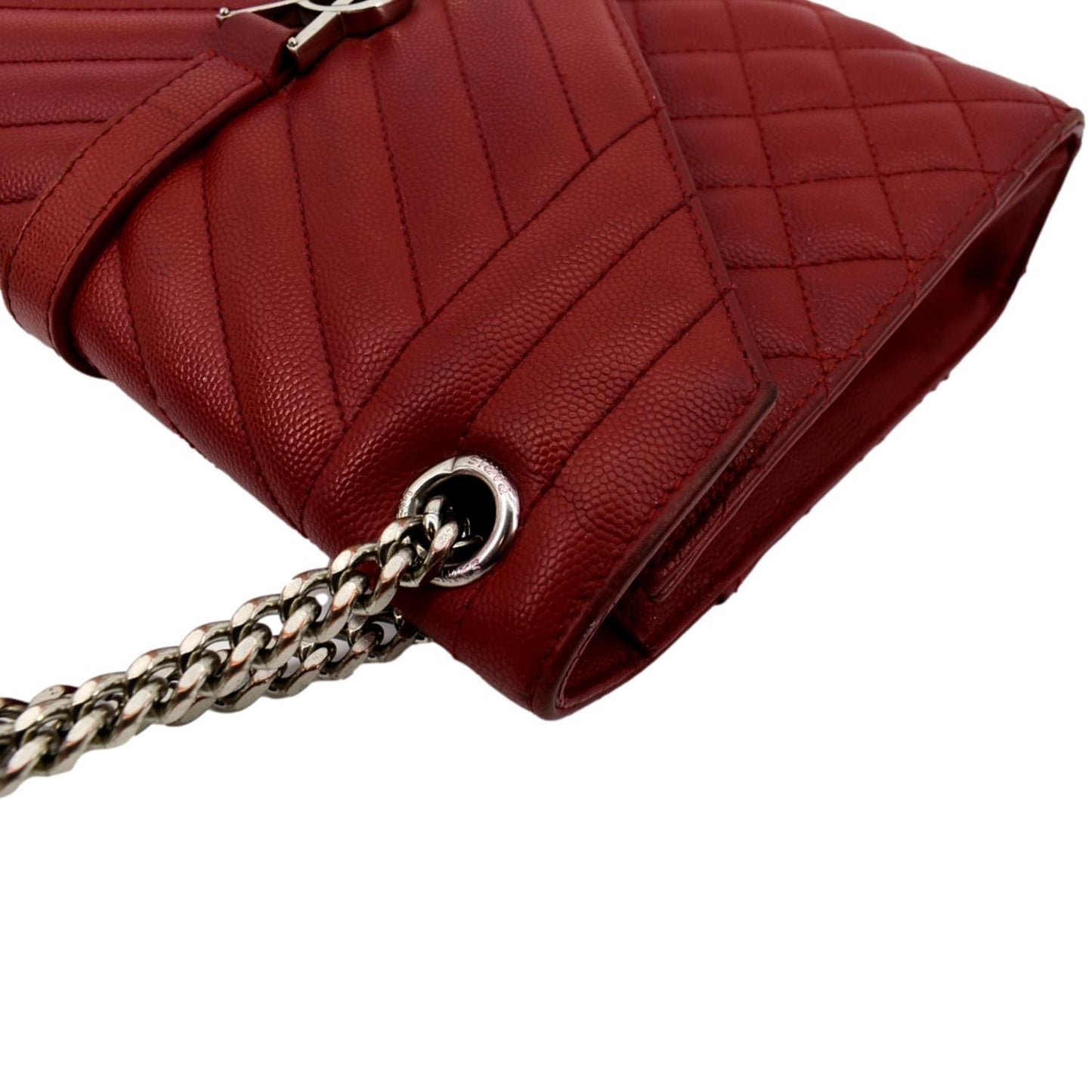SAINT LAURENT Envelope Flap Matelasse Leather Shoulder Bag Red