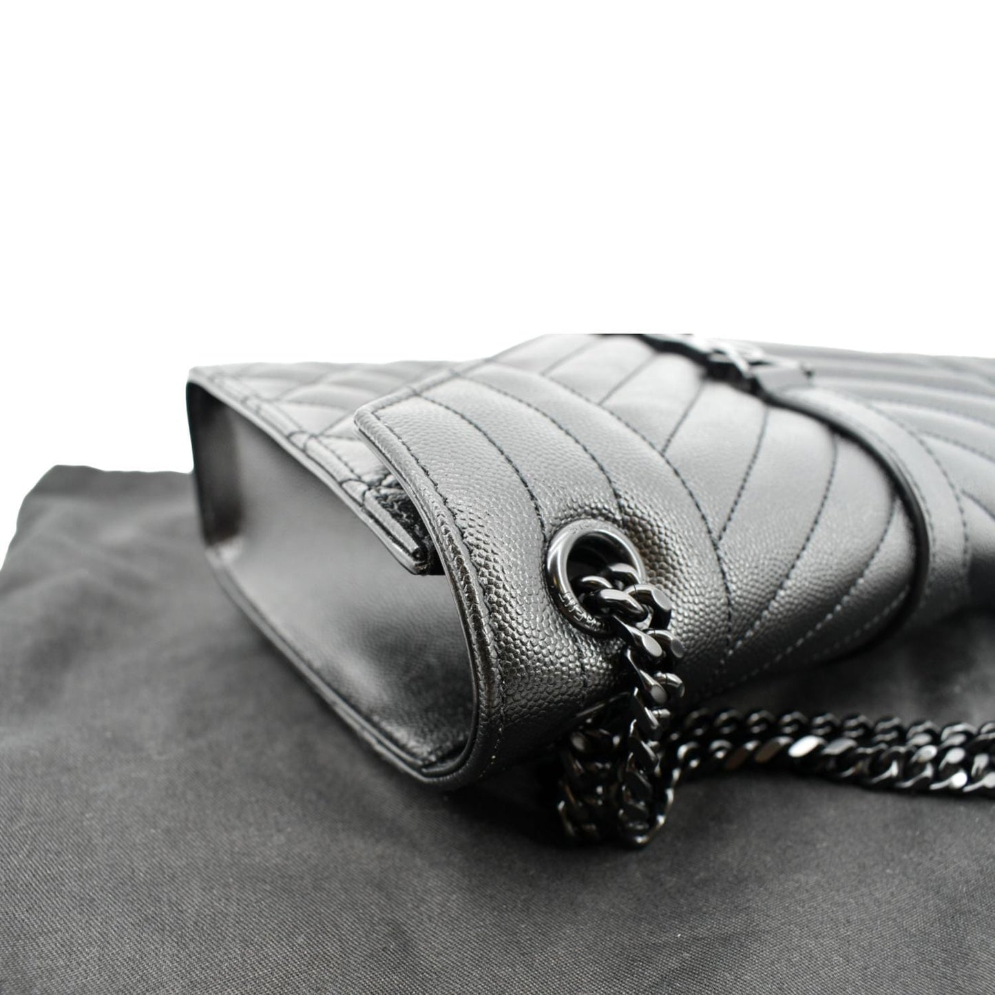SAINT LAURENT Medium Envelope Leather Chain Shoulder Bag Black
