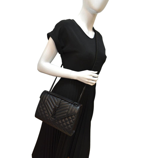 SAINT LAURENT Medium Envelope Leather Chain Shoulder Bag Black