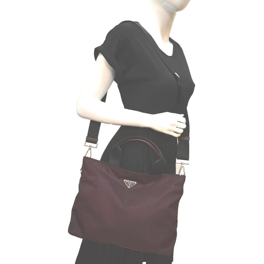 PRADA Medium Nylon Tote Bag Maroon