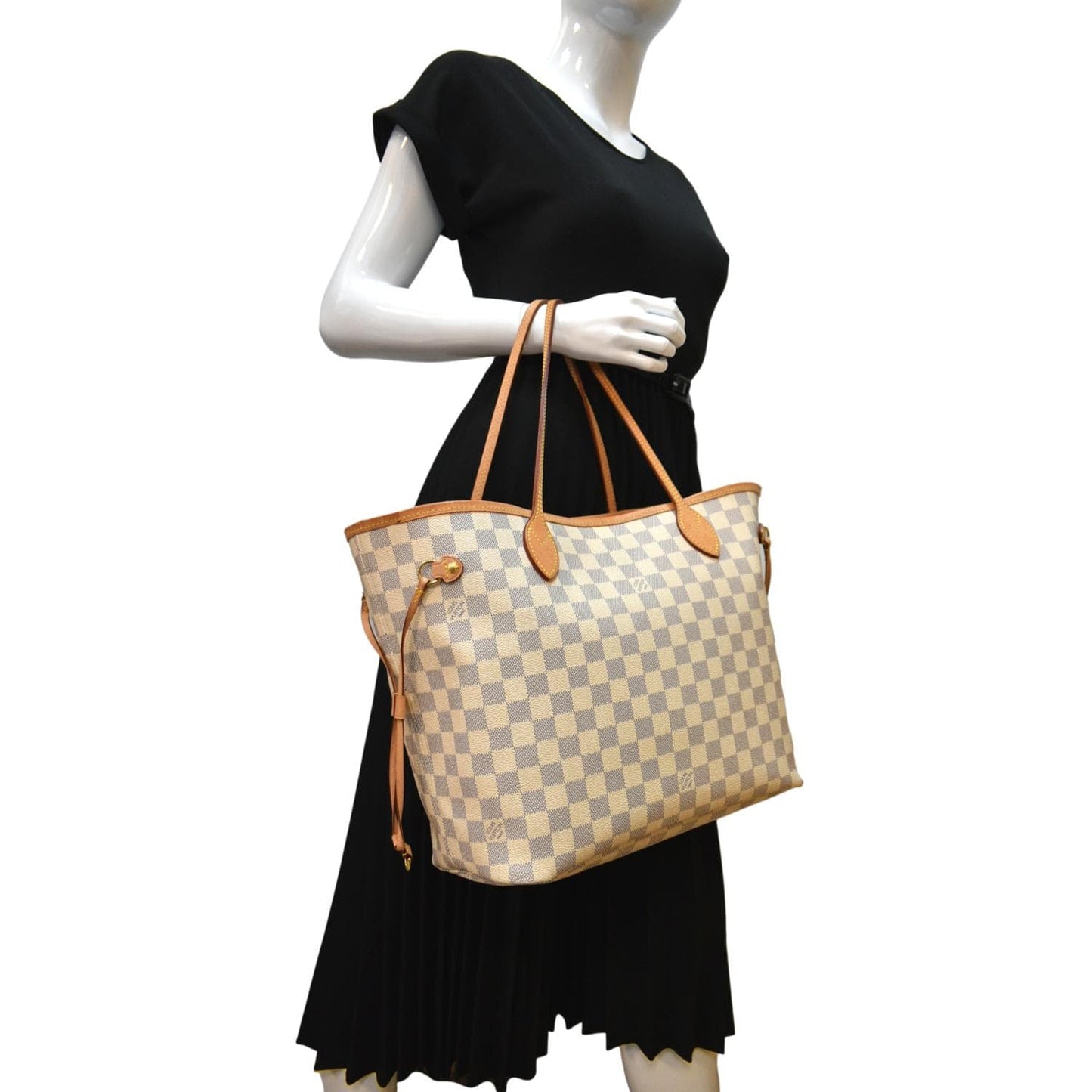 LOUIS VUITTON Neverfull MM Damier Azur Tote Bag White