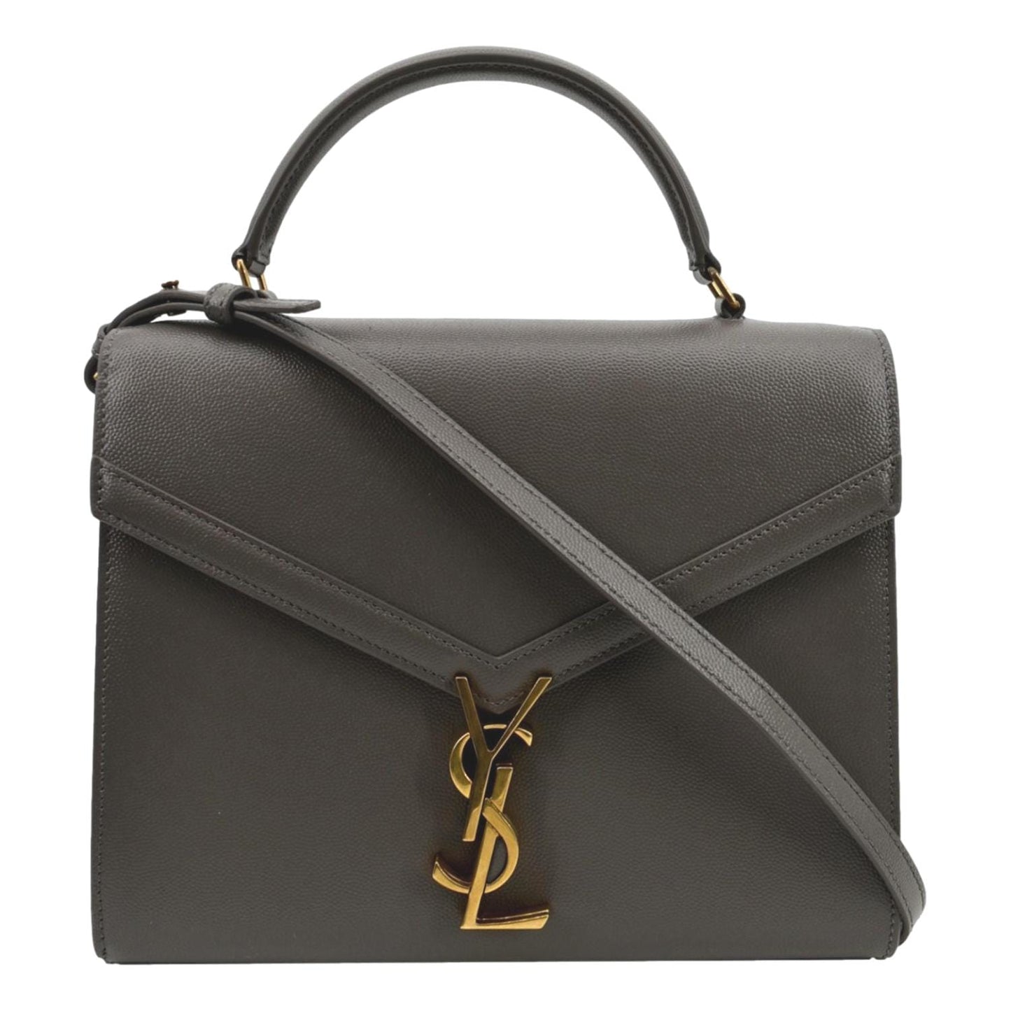 SAINT LAURENT Cassandra Medium Calfskin Leather Shoulder Bag Fog