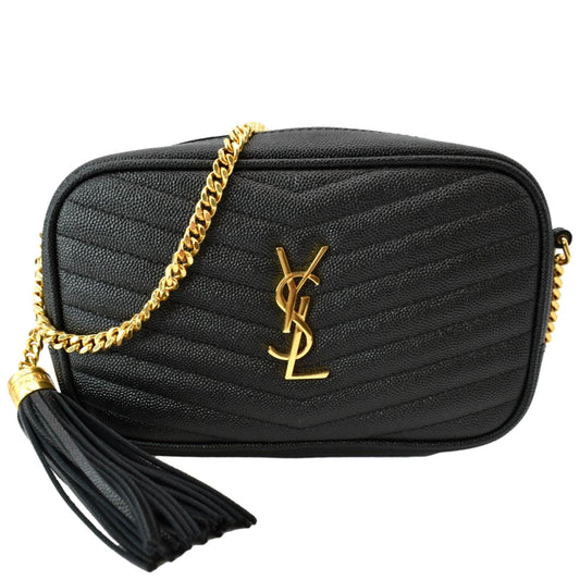 SAINT LAURENT Mini Lou Leather Camera Crossbody Bag Black