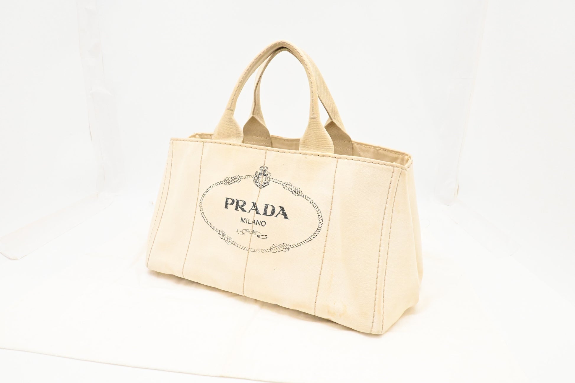 Prada Large Canapa Tote in White Canvas