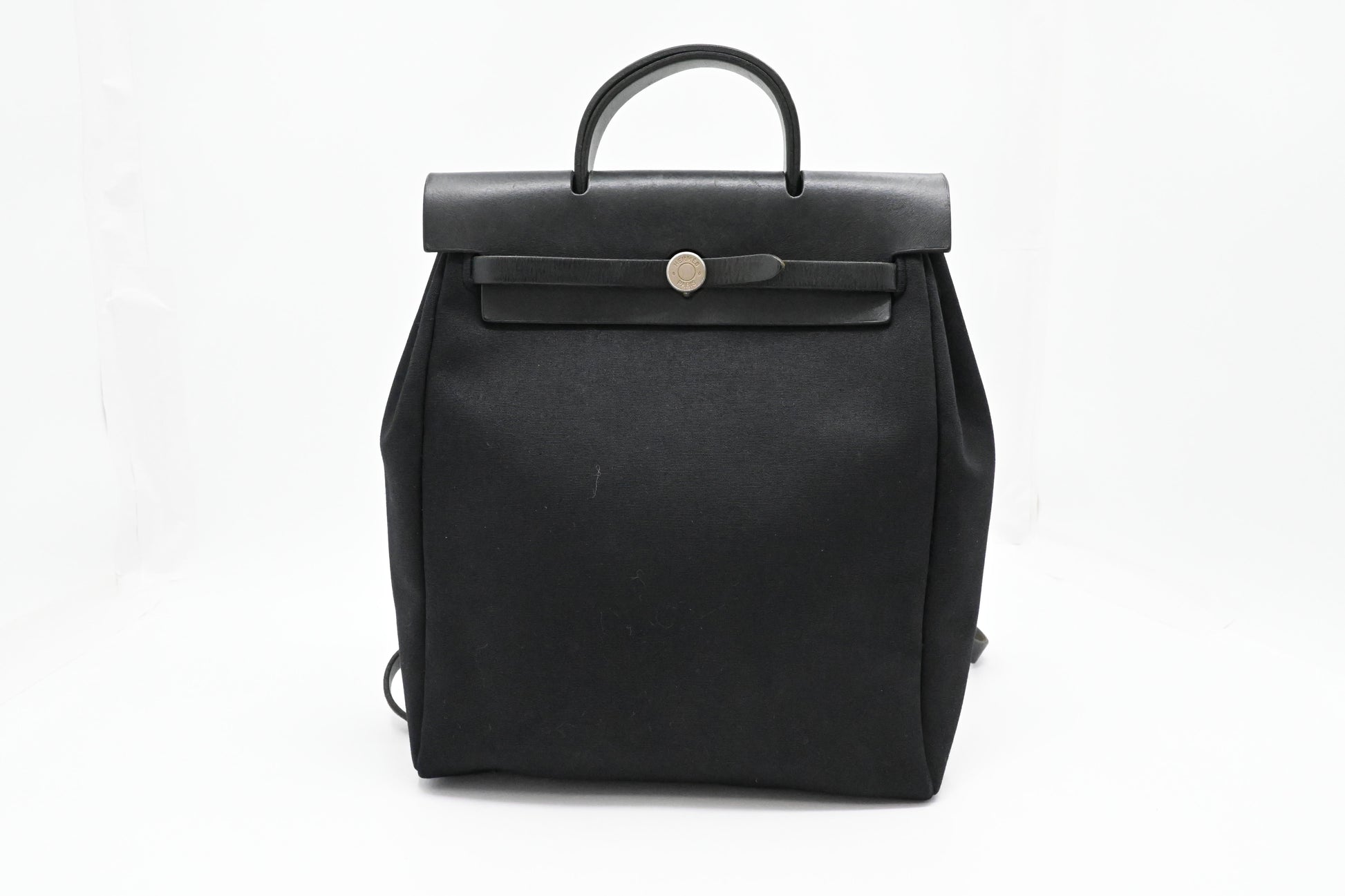 Hermes Toile Herbag A Dos PM Backpack in Black Canvas